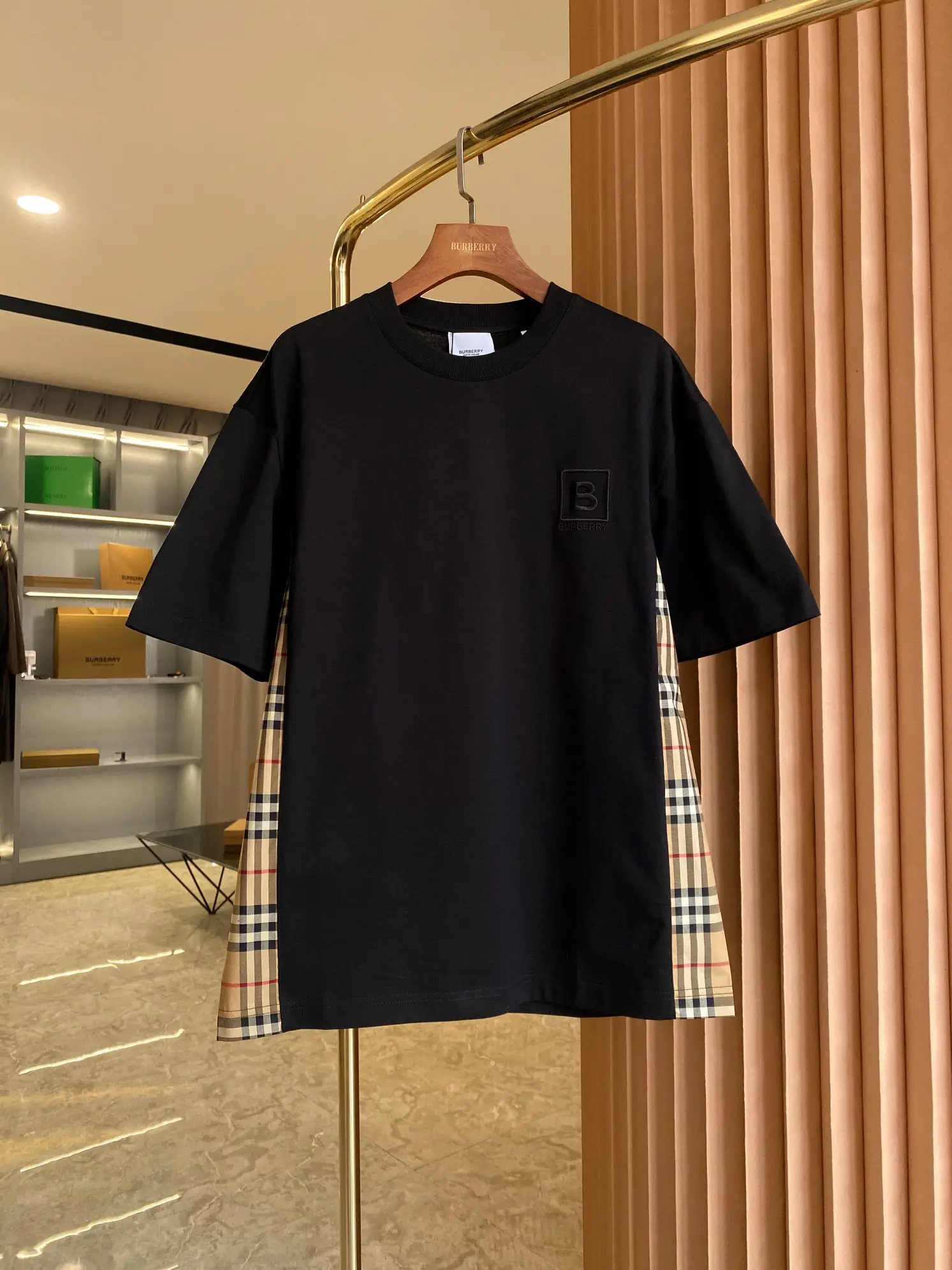Check Panel Cotton Jersey T-Shirt D15013118