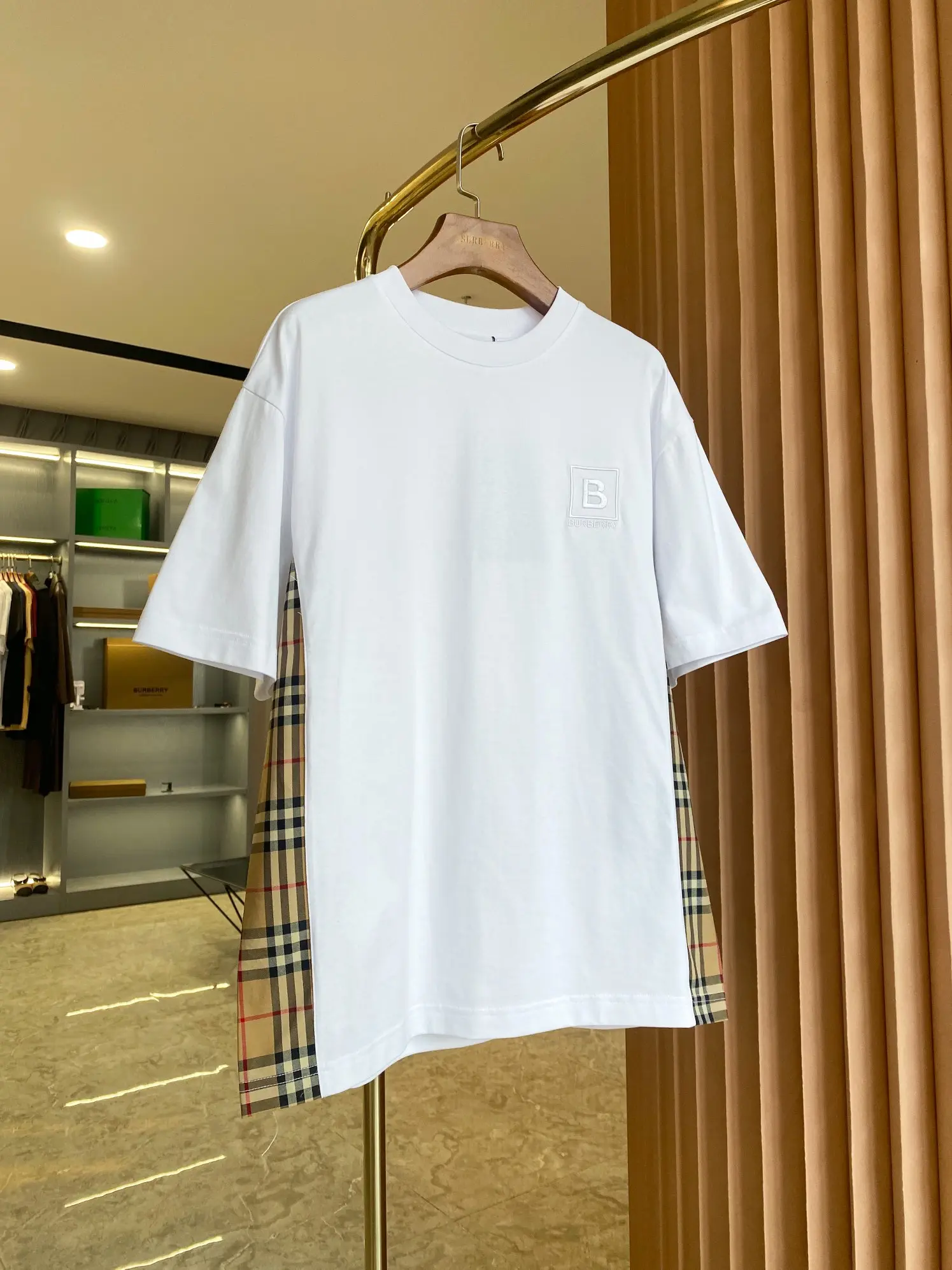 Check Panel Cotton Jersey T-Shirt D15013117