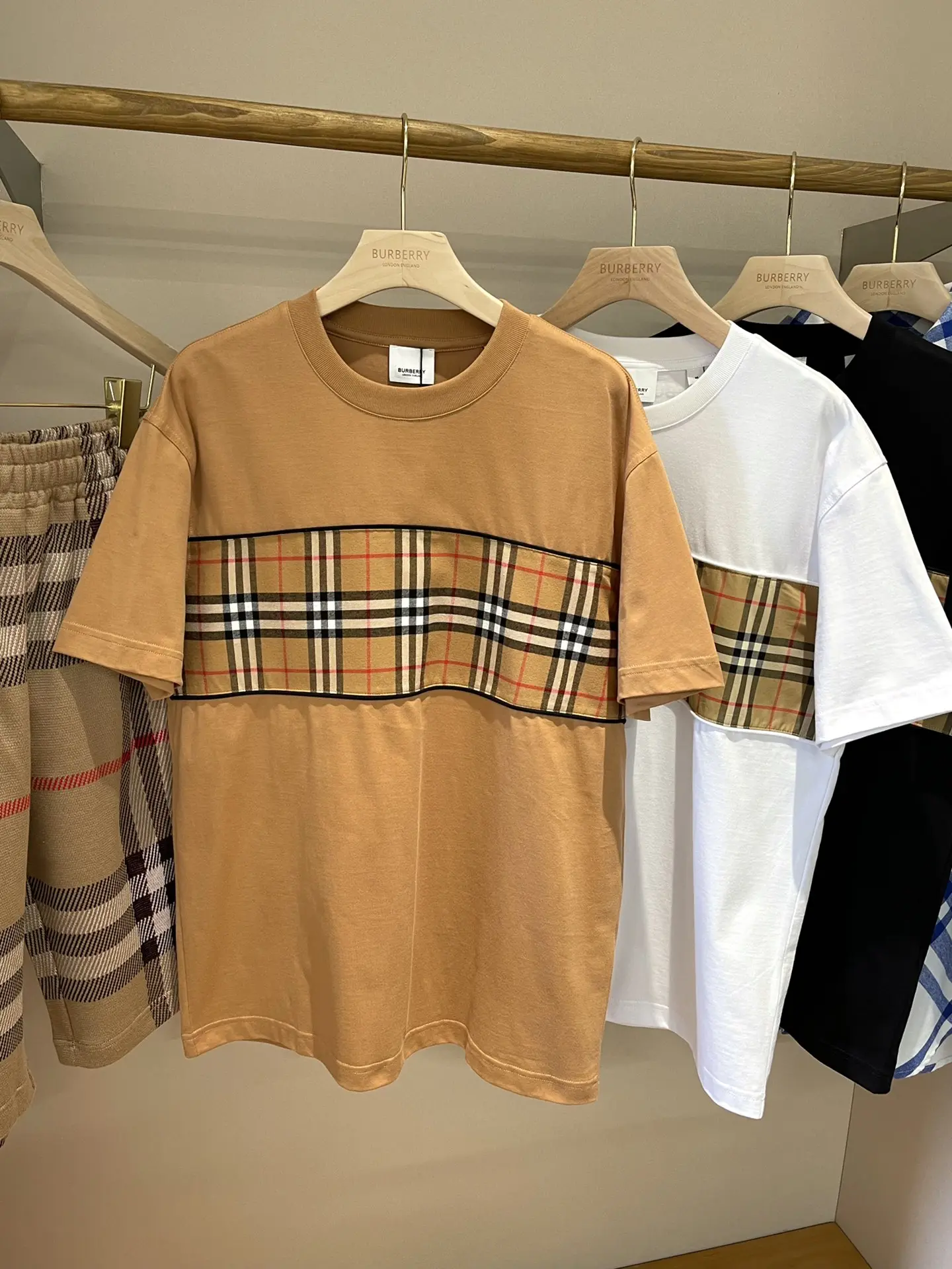 Vintage Check Panel Cotton T-Shirt D15013114