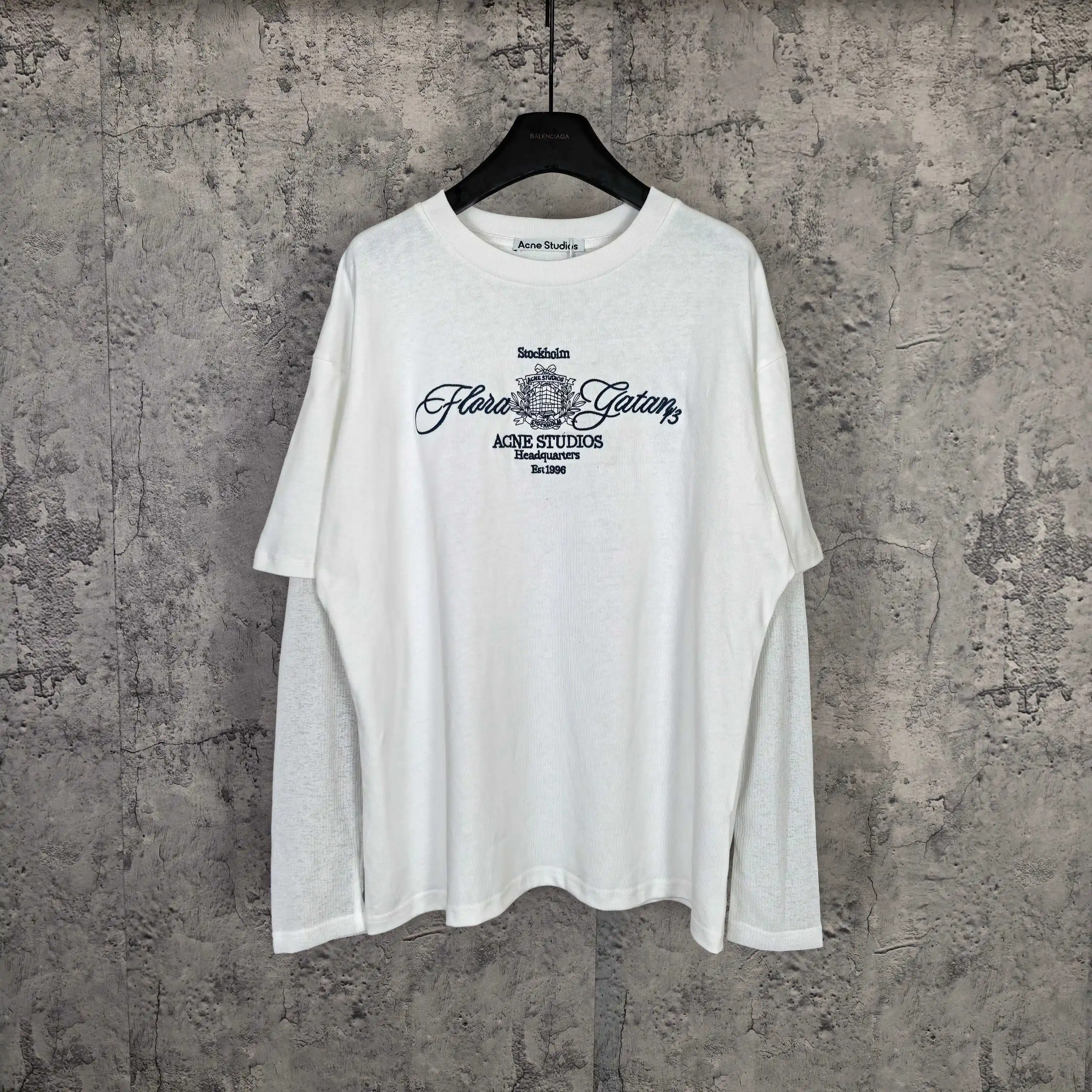 Layered Mesh Long-Sleeve Embroidered T-Shirt D15523257