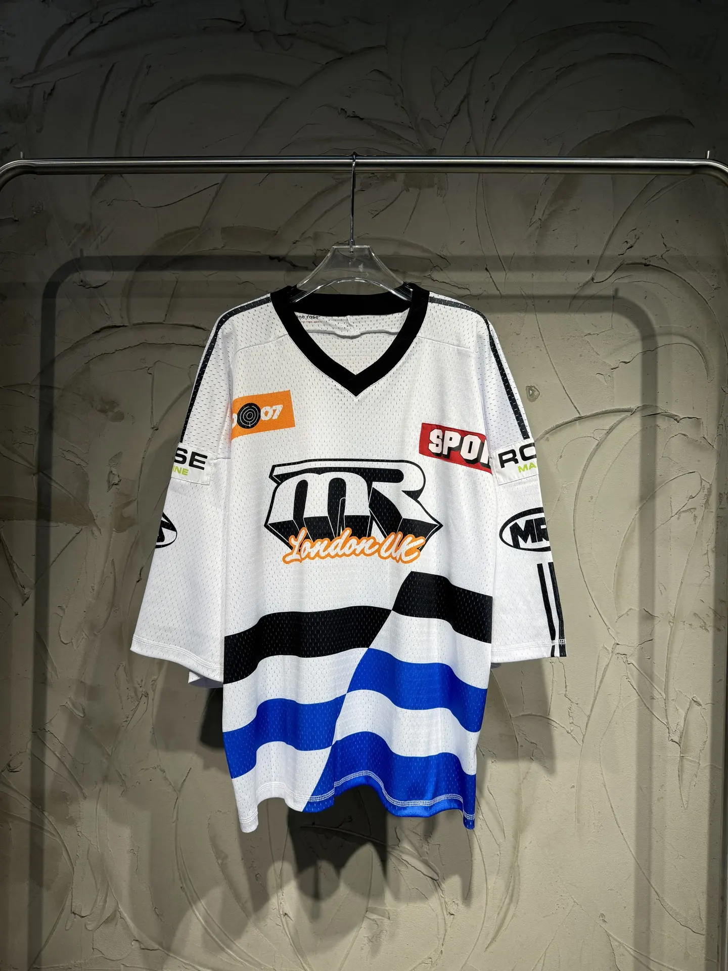 Oversized Striped Mesh Football Jersey D15523039