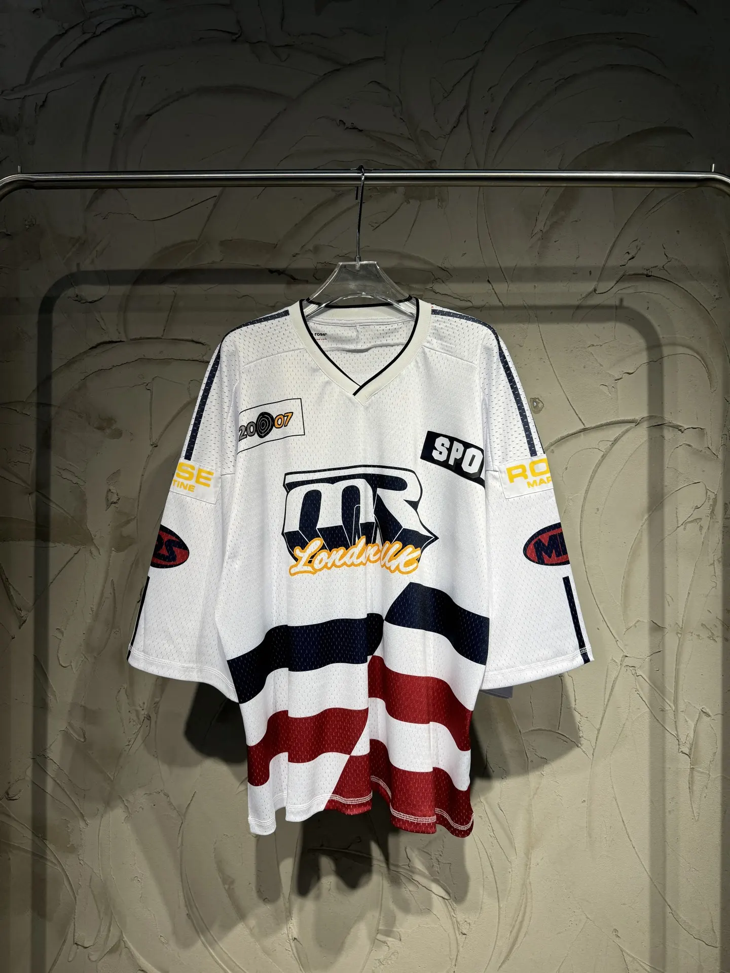Oversized Striped Mesh Football Jersey D15523036