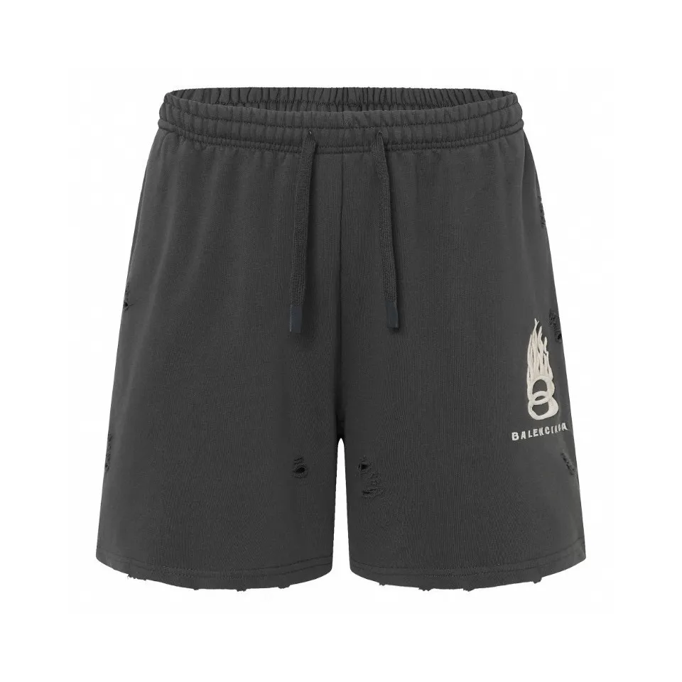 Distressed Flame Logo Embroidered Cotton Shorts D19512796