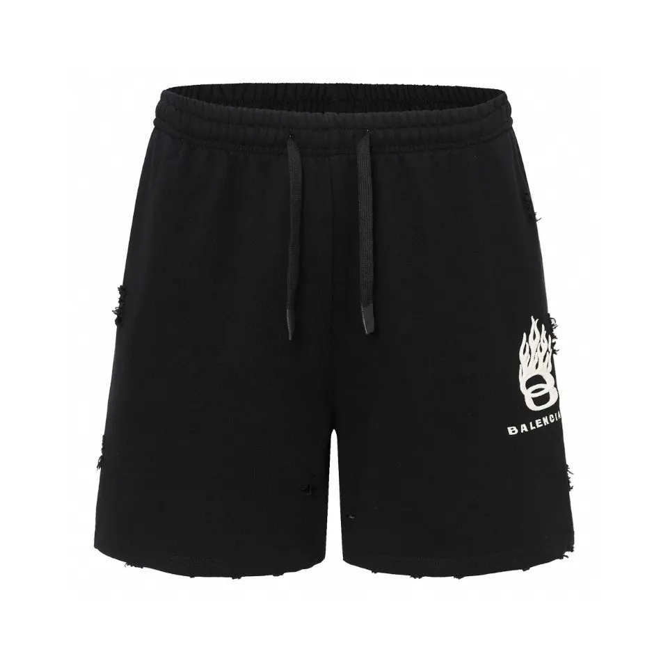 Flame Logo Distressed Cotton Shorts D19512798