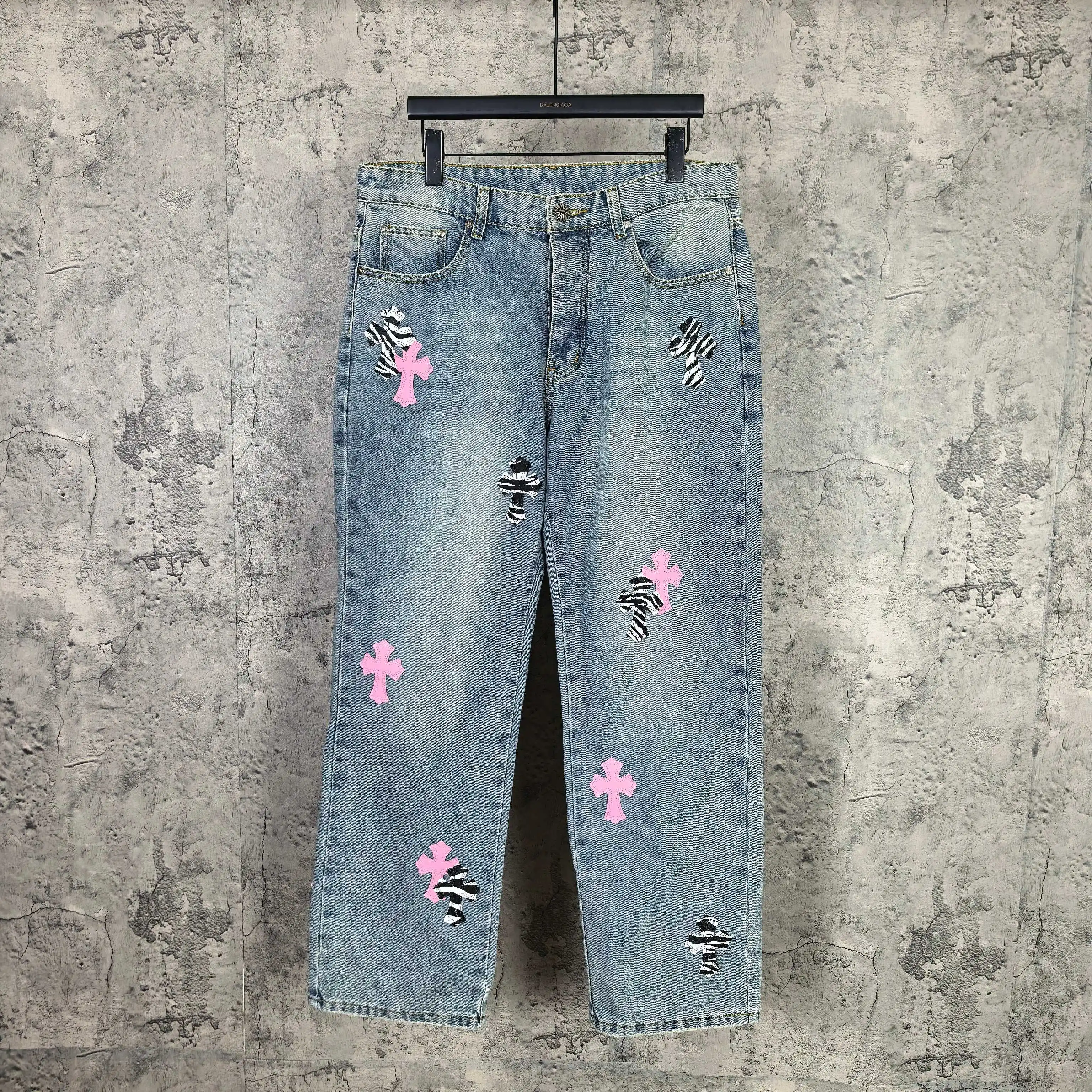 Chrome Hearts Zebra Patch Distressed Jeans D20023212