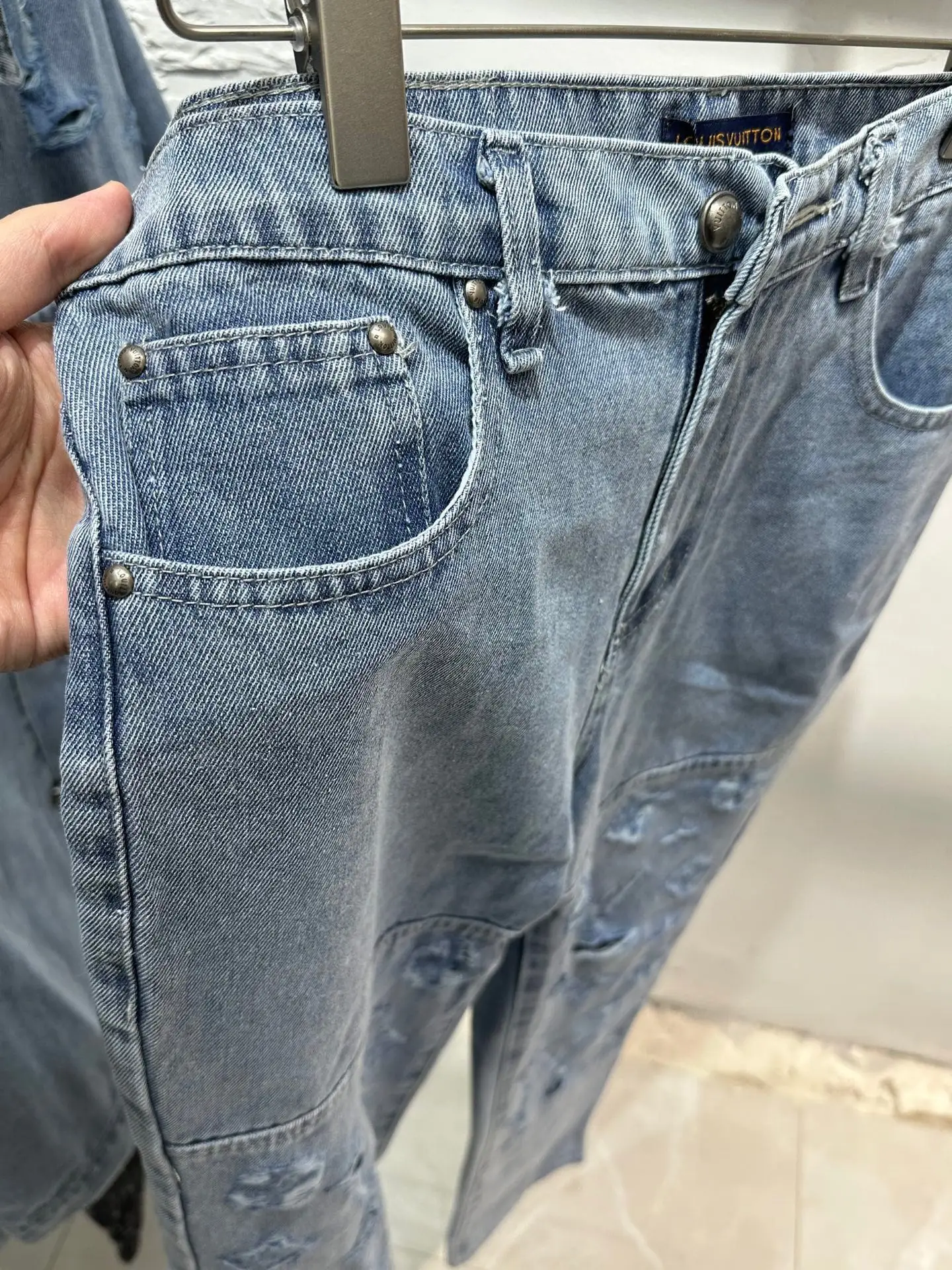 Monogram Distressed Straight-Leg Jeans D20013439 — view 2