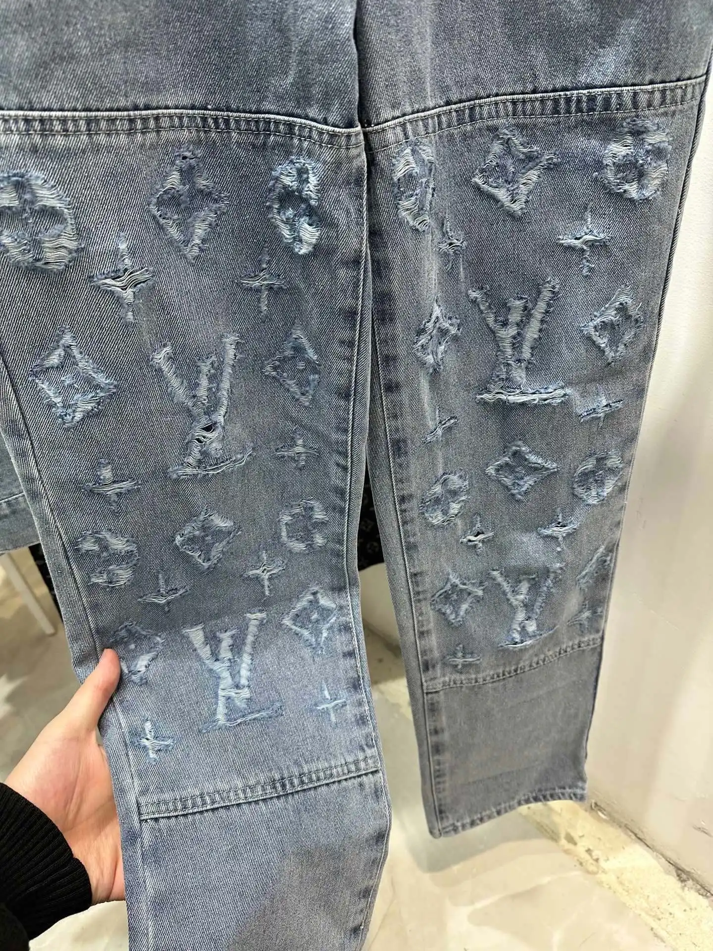 Monogram Distressed Straight-Leg Jeans D20013439 — view 3
