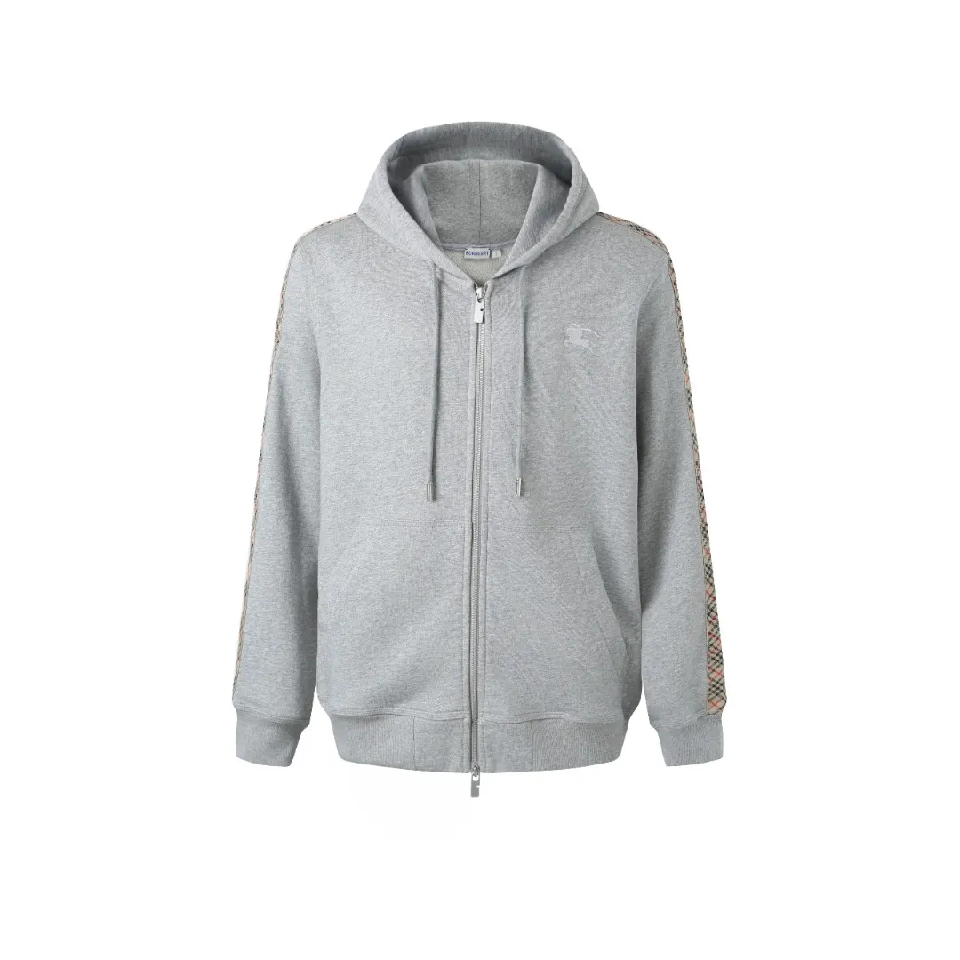 Check-Trim Embroidered Zip-Up Hoodie D20520375