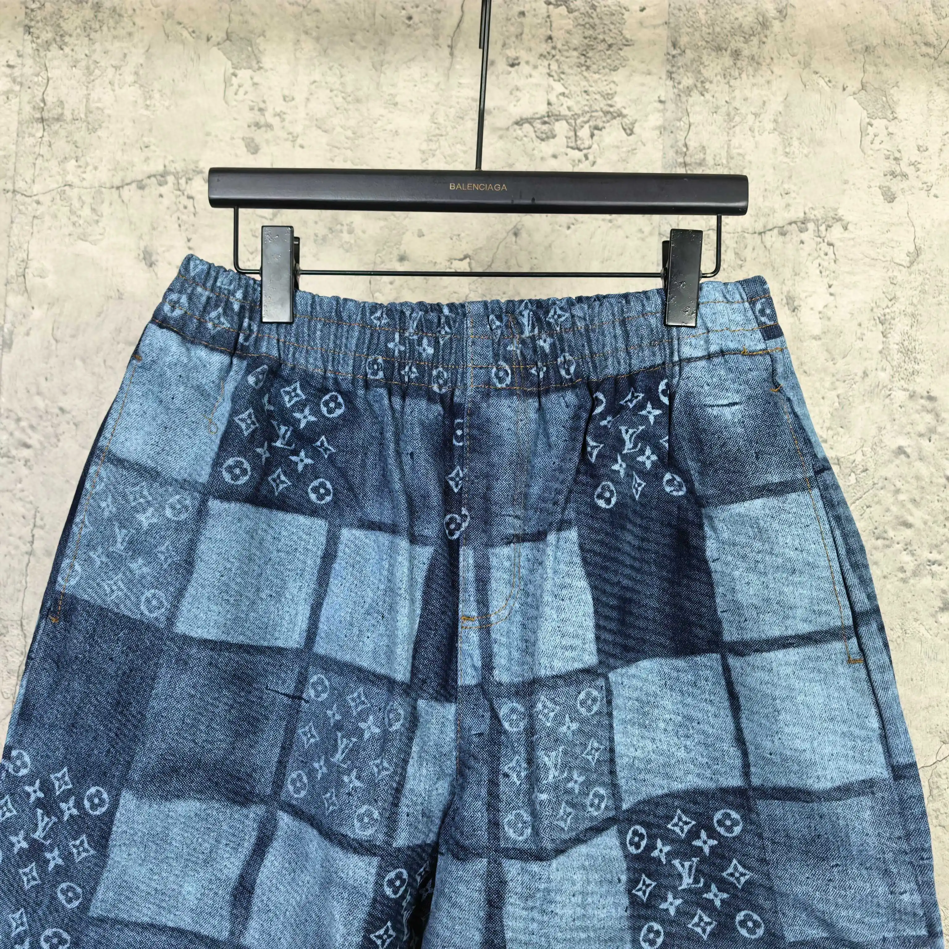 Monogram Patchwork Denim Drawstring Shorts D20523210 — view 3