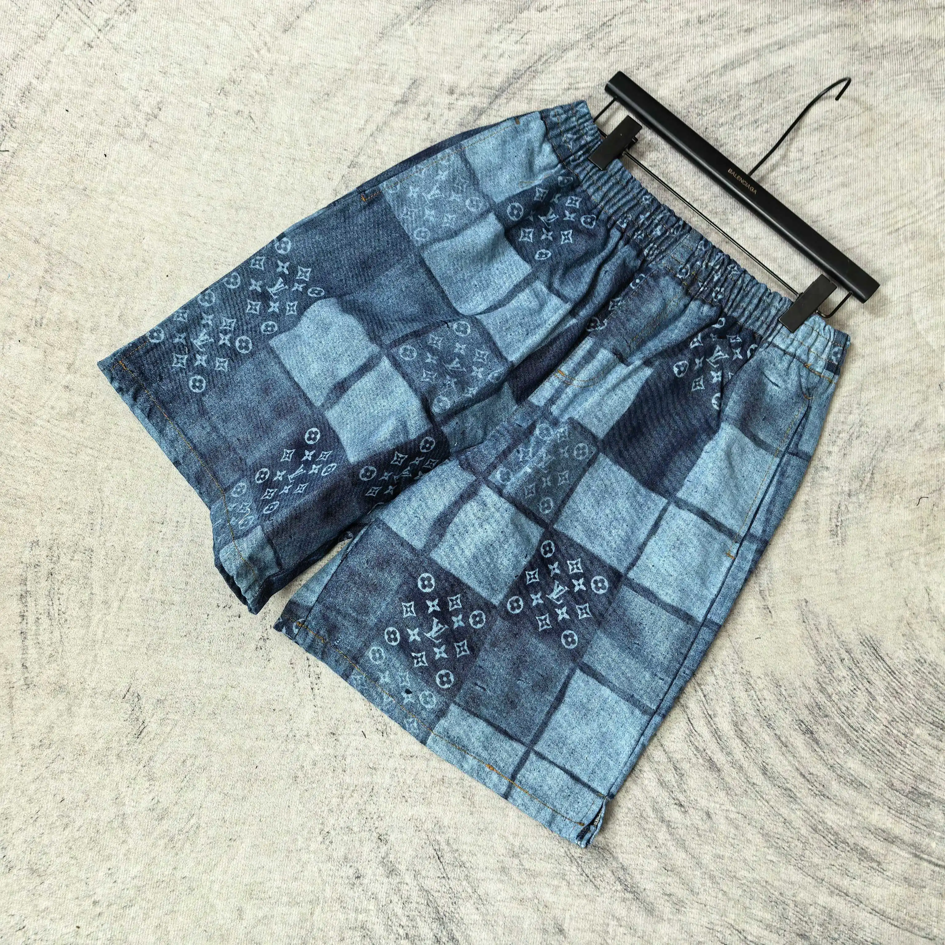 Monogram Patchwork Denim Drawstring Shorts D20523210 — view 4