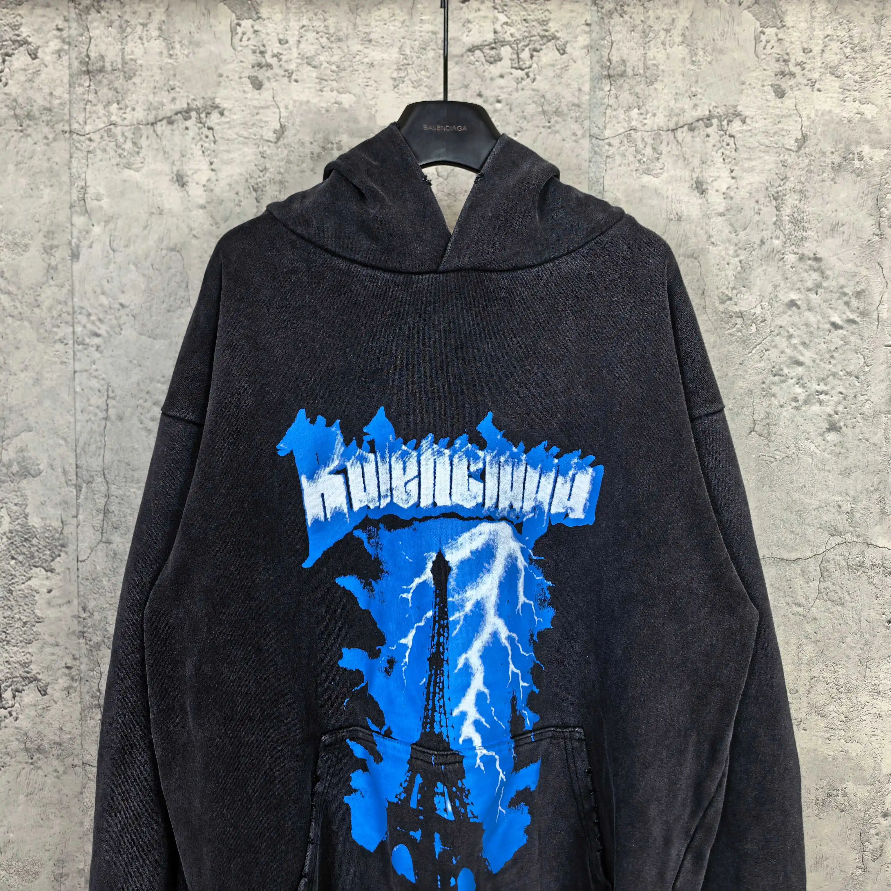 Paris Thunderstorm Print Washed Hoodie D22023199 — view 3