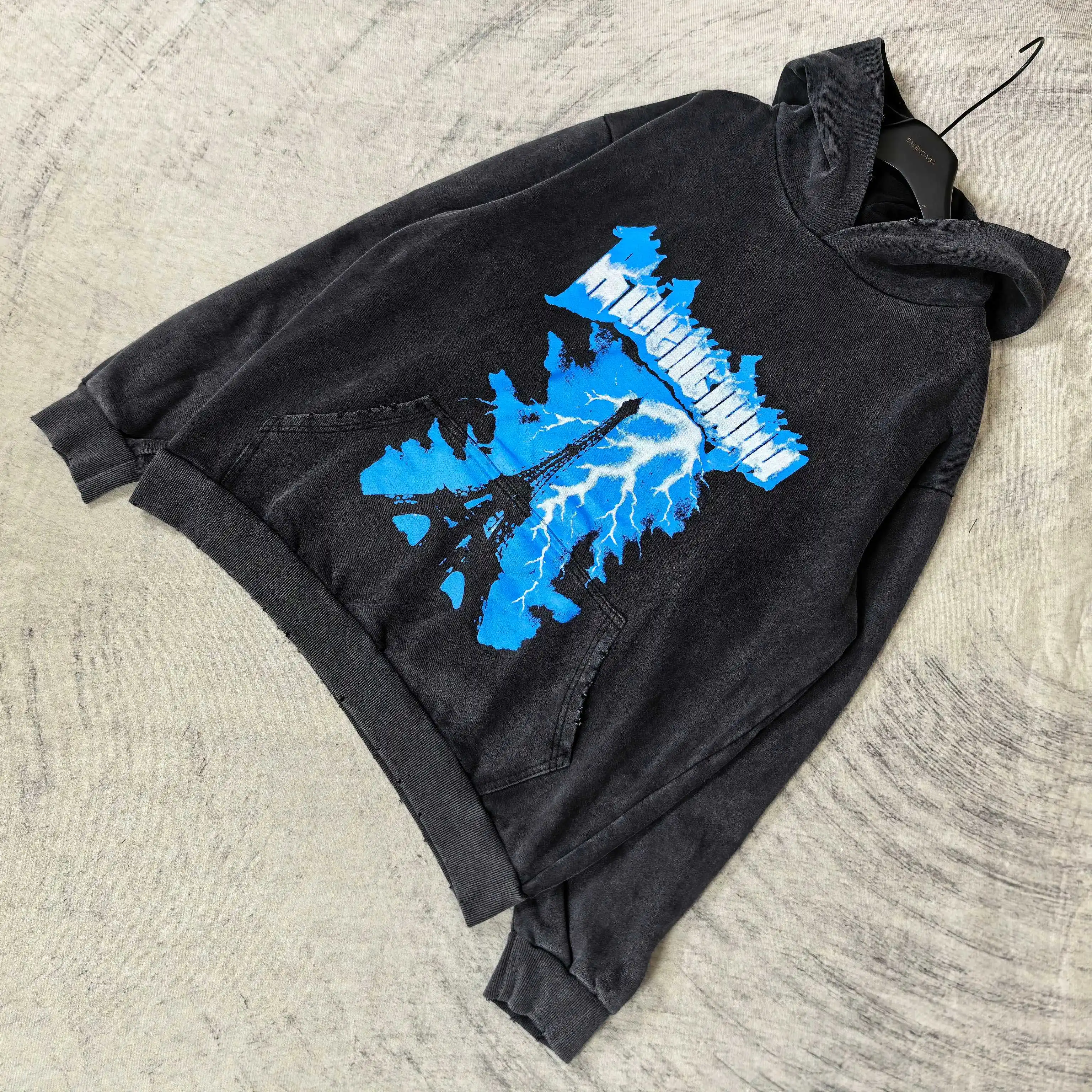 Paris Thunderstorm Print Washed Hoodie D22023199 — view 4