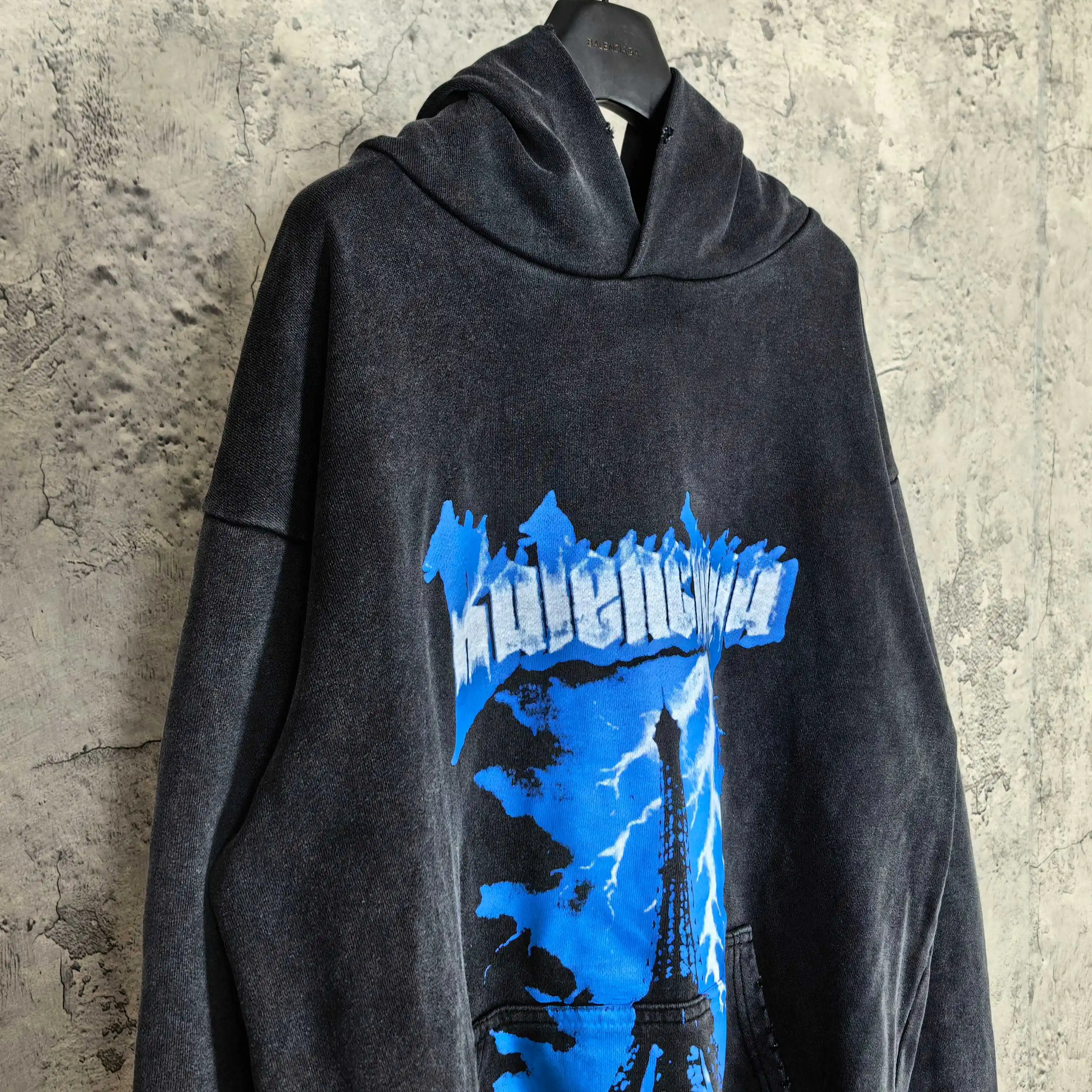 Paris Thunderstorm Print Washed Hoodie D22023199 — view 7