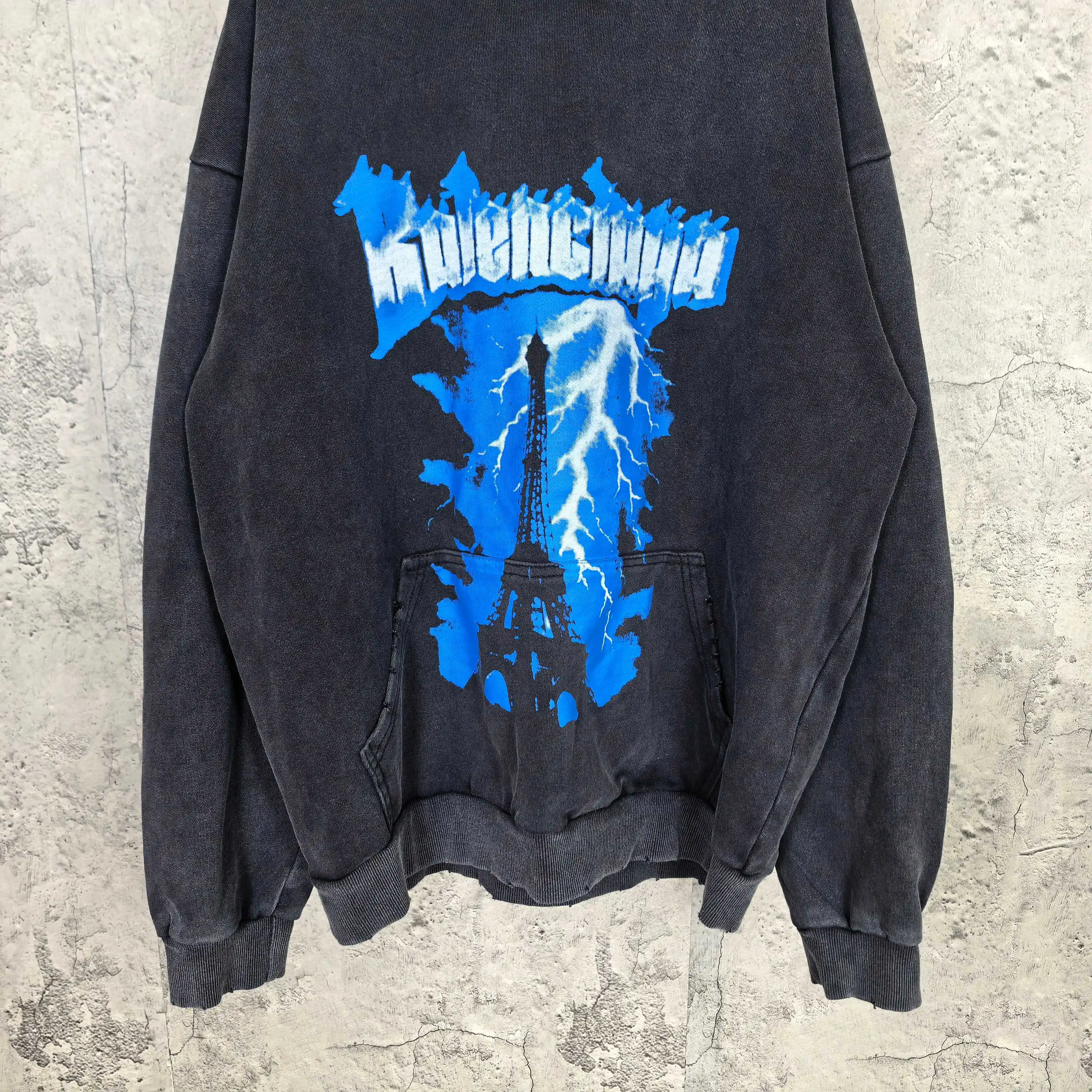 Paris Thunderstorm Print Washed Hoodie D22023199 — view 10