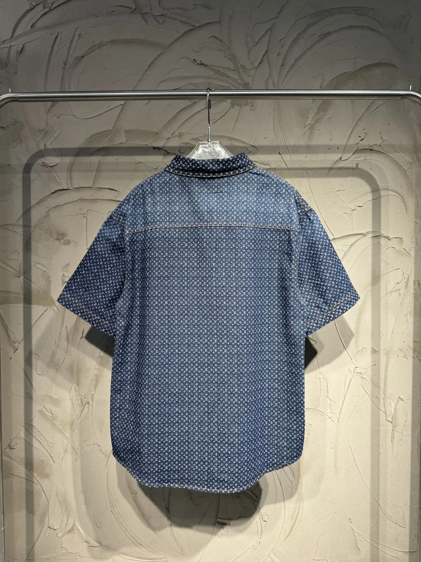 Monogram Print Short-Sleeve Denim Shirt D22523022 — view 2