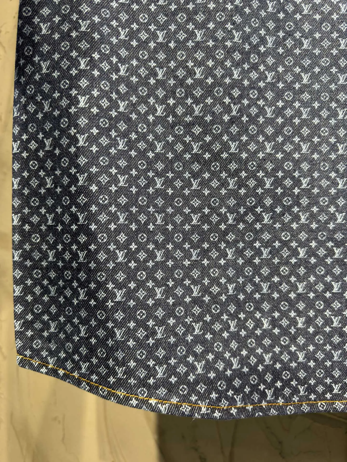 Monogram Print Short-Sleeve Denim Shirt D22523022 — view 12