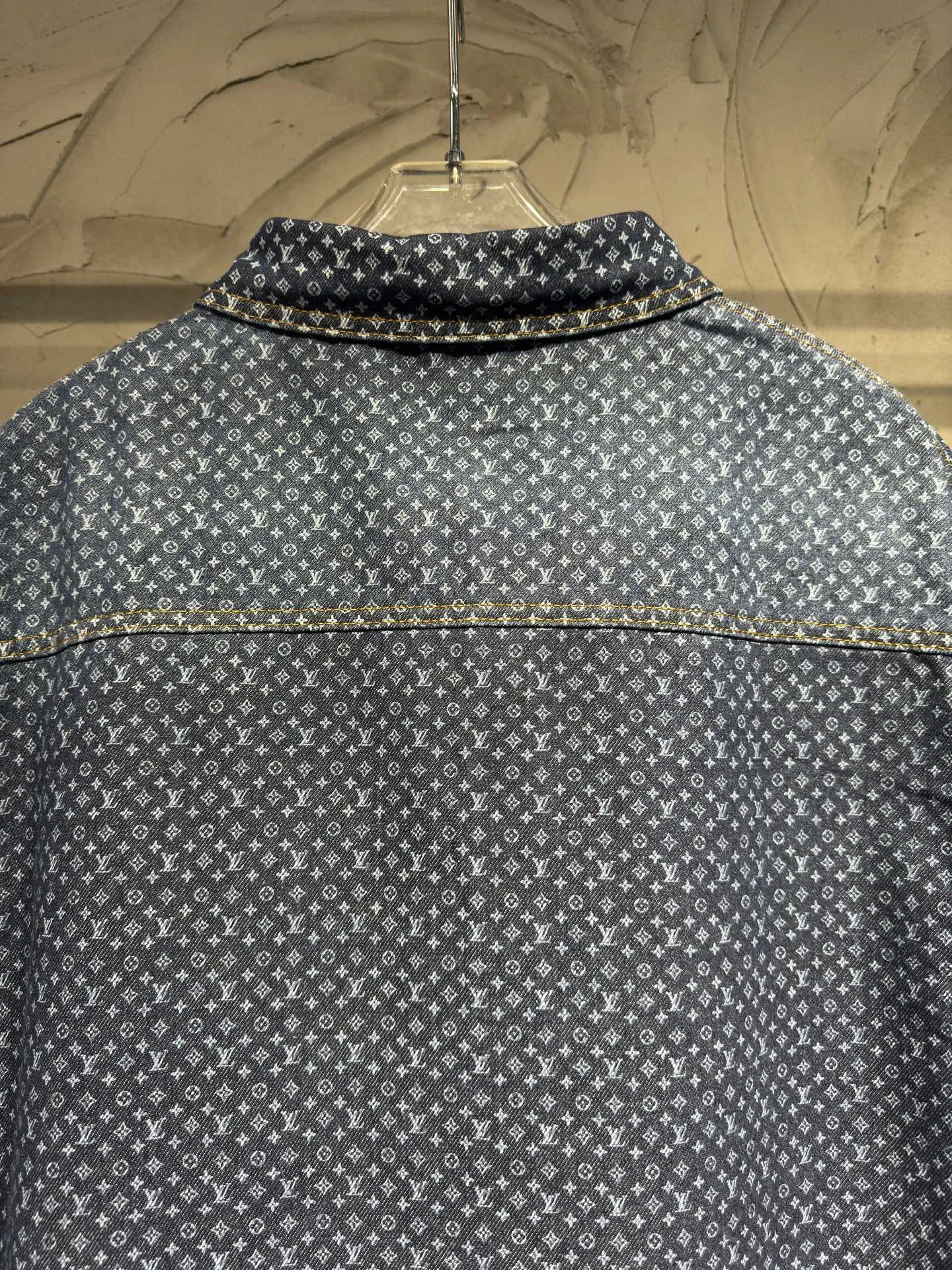 Monogram Print Short-Sleeve Denim Shirt D22523022 — view 20