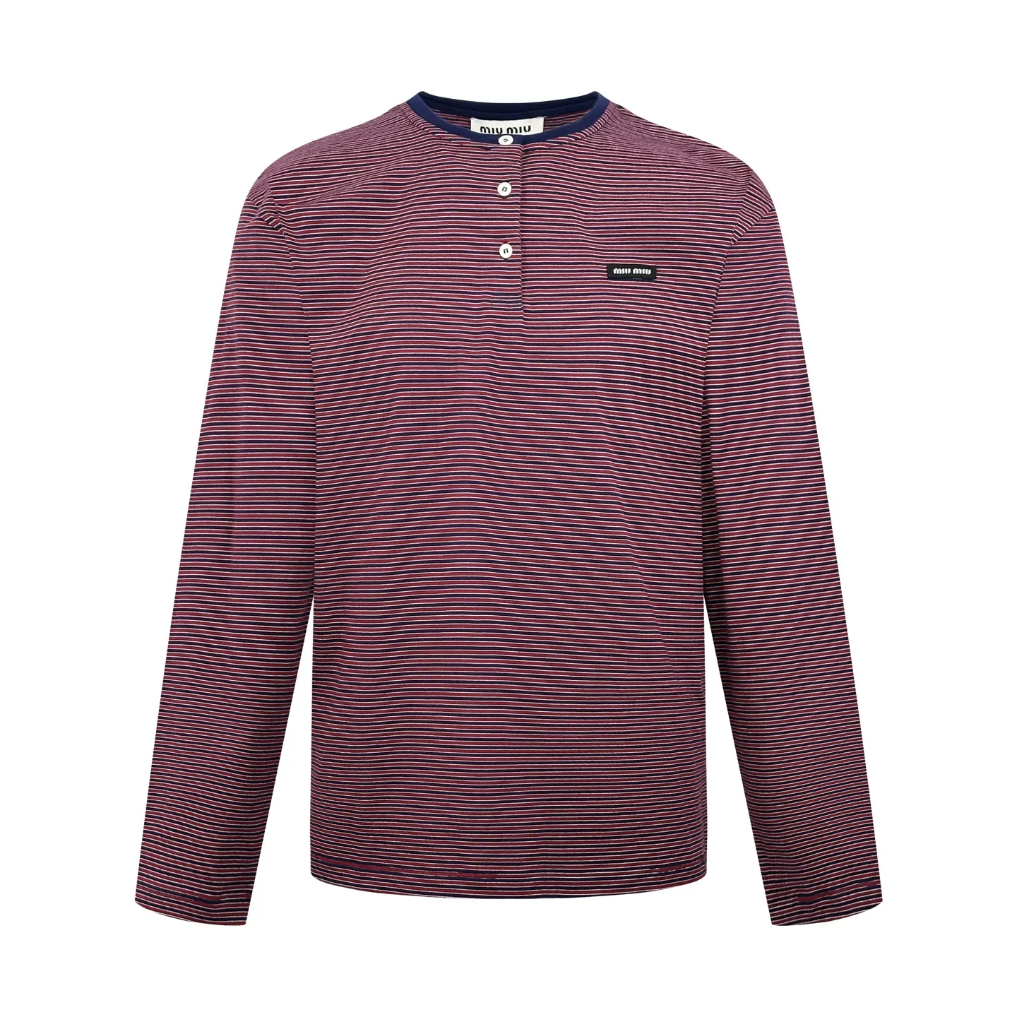 Striped Cotton Jersey Henley Top D22519219