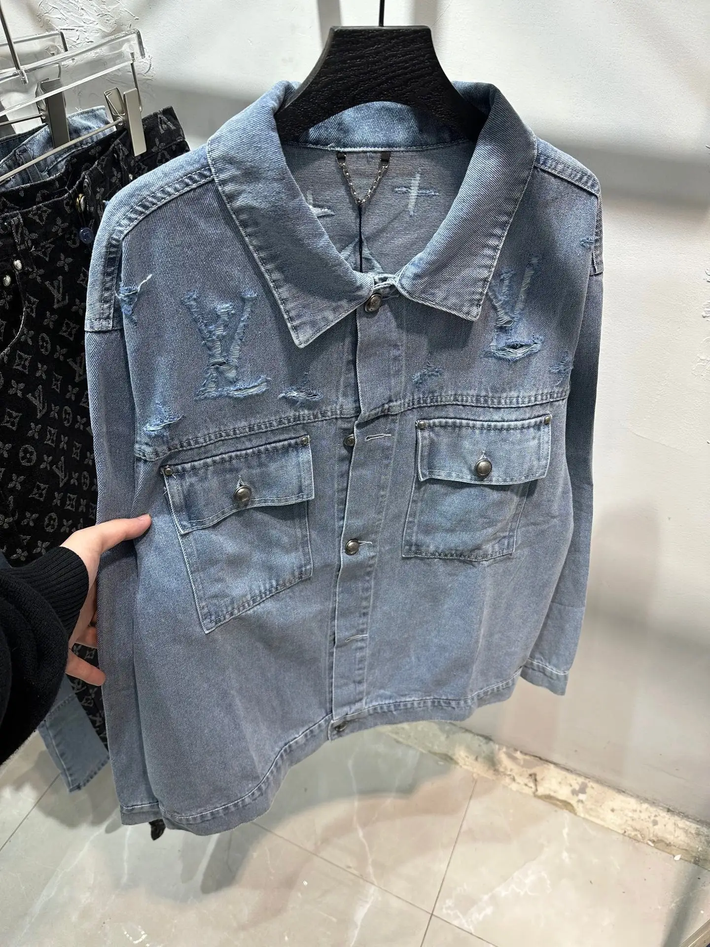 Distressed Monogram Denim Jacket D22513437 — view 2