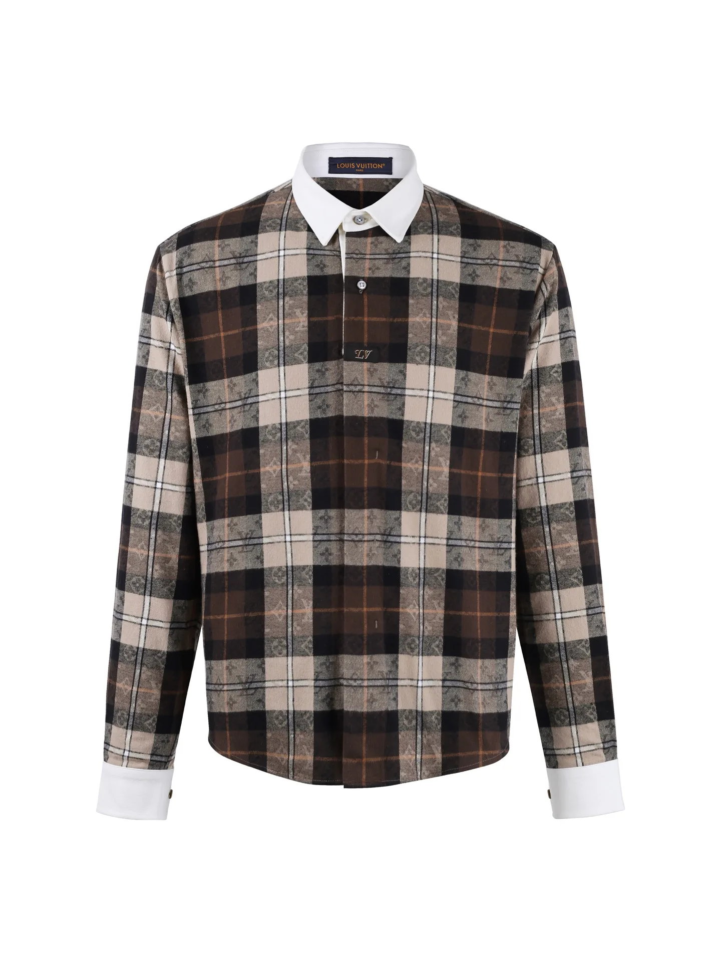 Monogram Plaid Flannel Contrast Collar Shirt D24023617