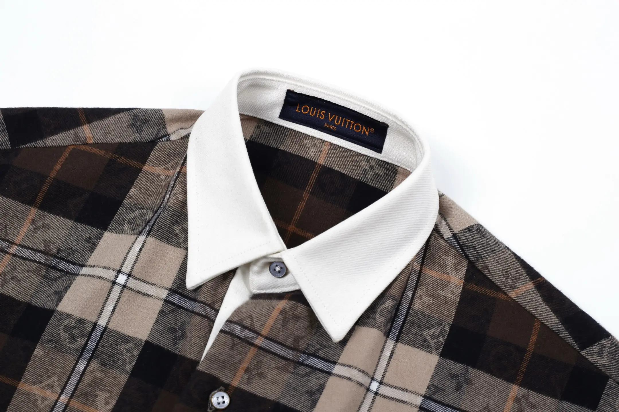 Monogram Plaid Flannel Contrast Collar Shirt D24023617 — view 3