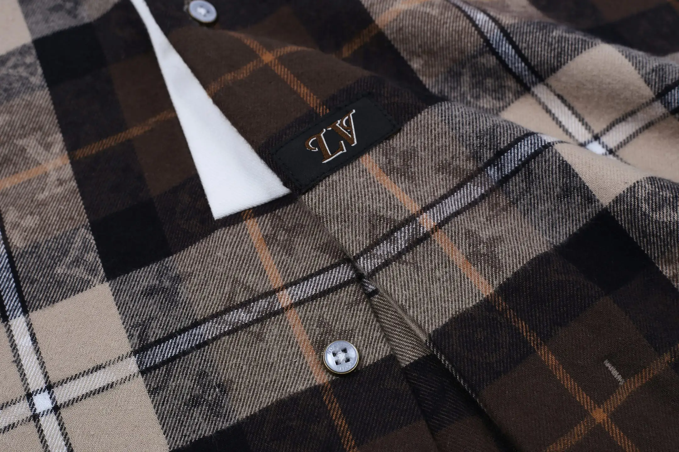 Monogram Plaid Flannel Contrast Collar Shirt D24023617 — view 5
