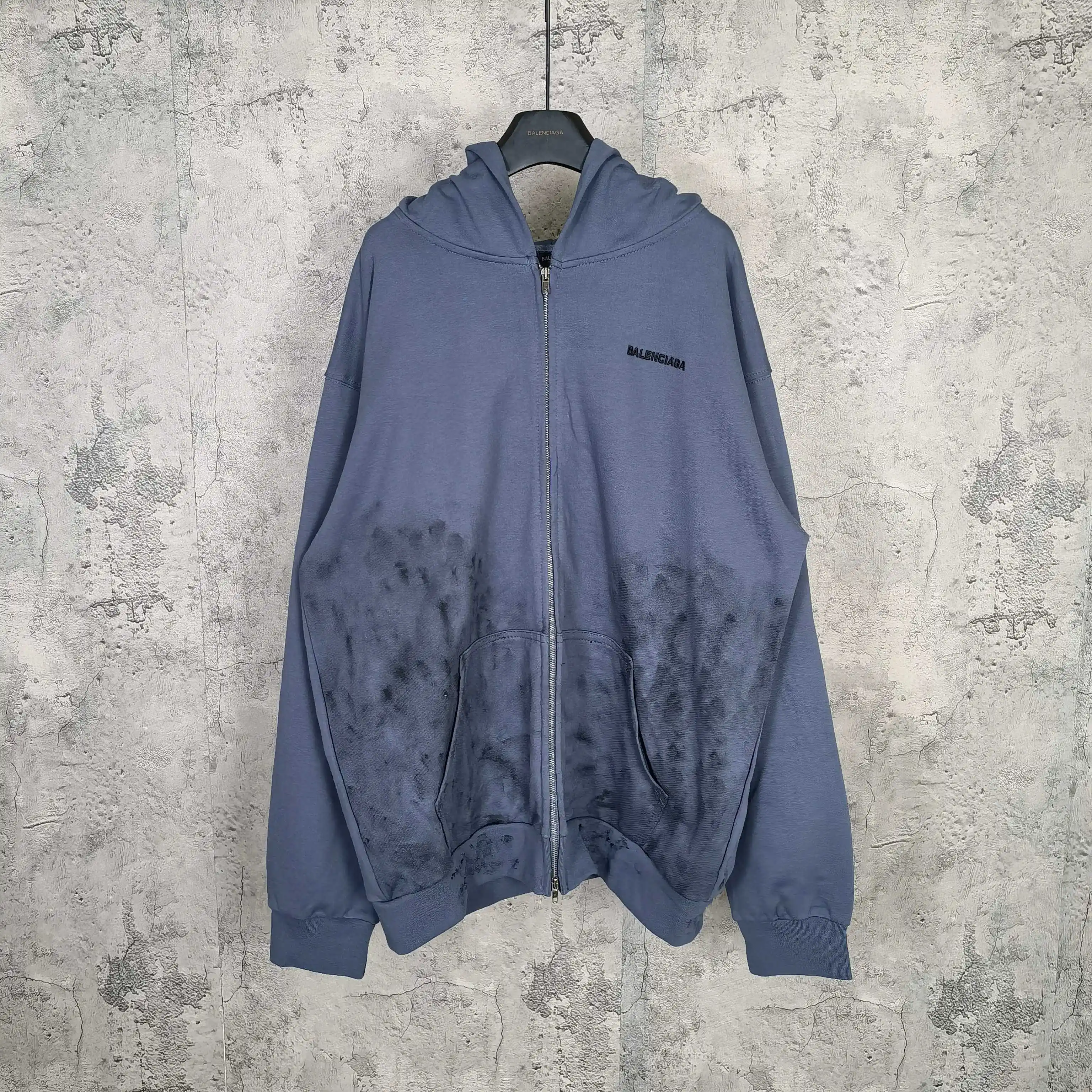Distressed Paint-Splatter Zip-Up Hoodie D24523220