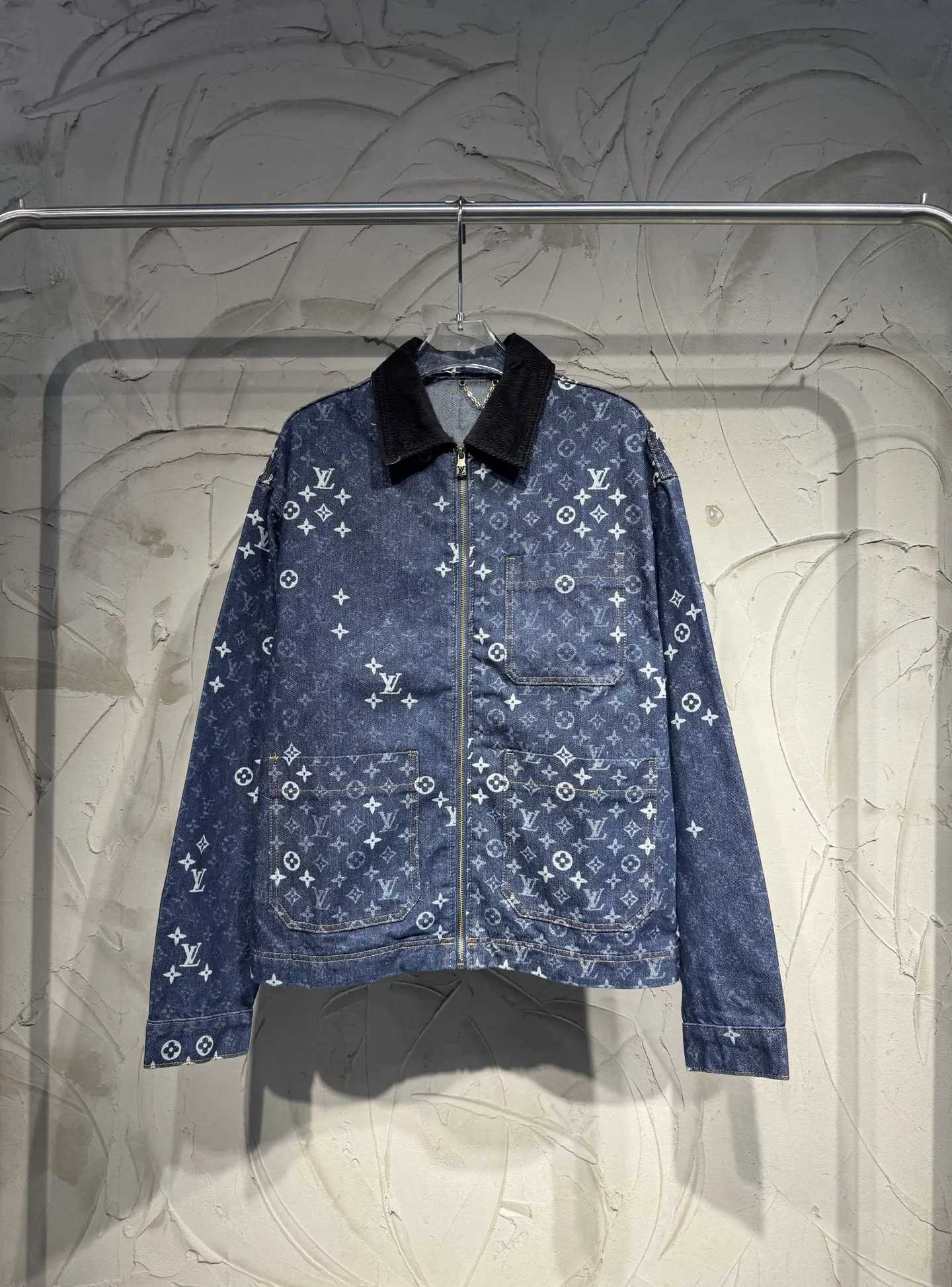 Monogram Denim Zip-Up Jacket with Corduroy Collar D24523045