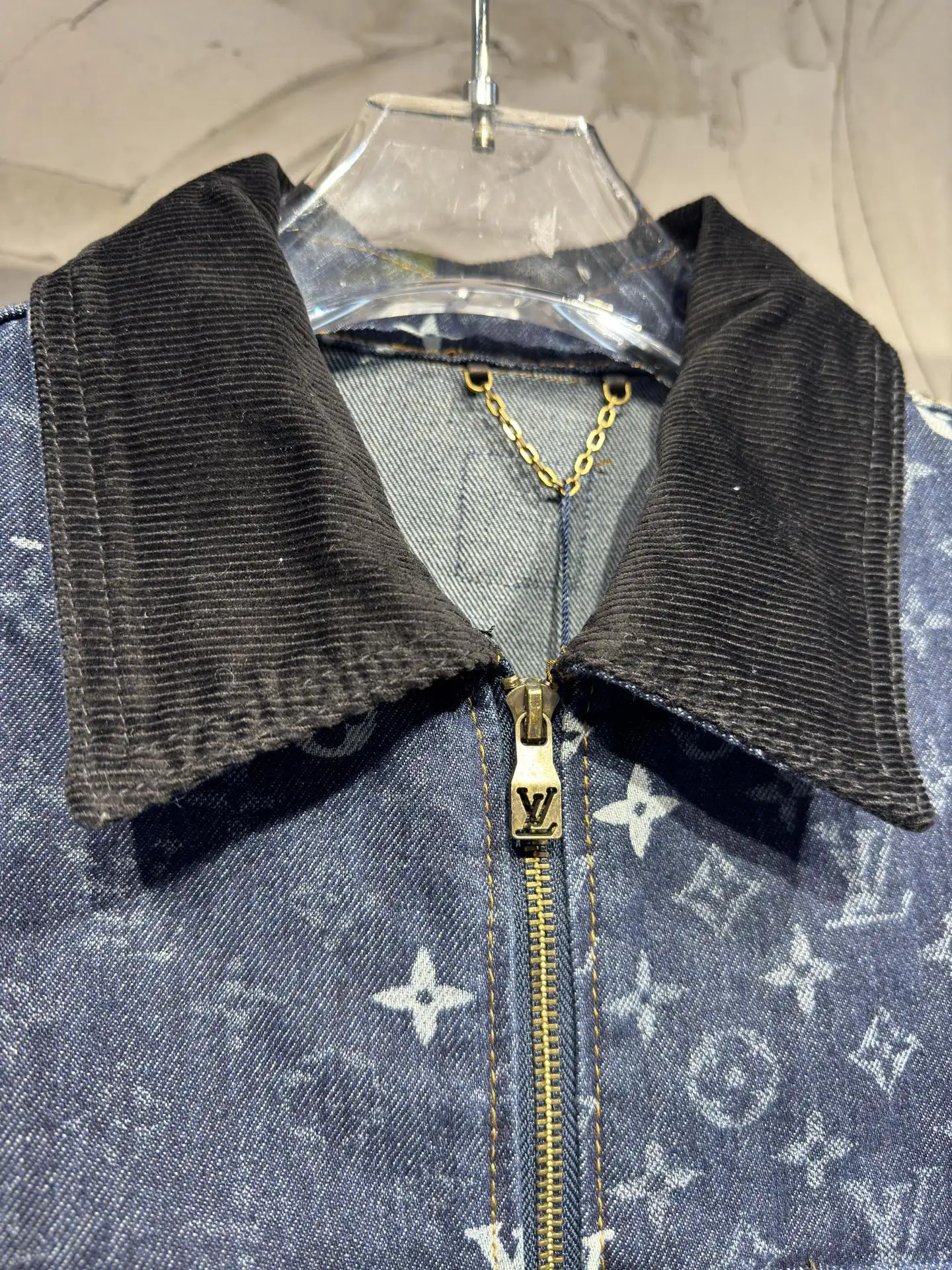 Monogram Denim Zip-Up Jacket with Corduroy Collar D24523045 — view 6