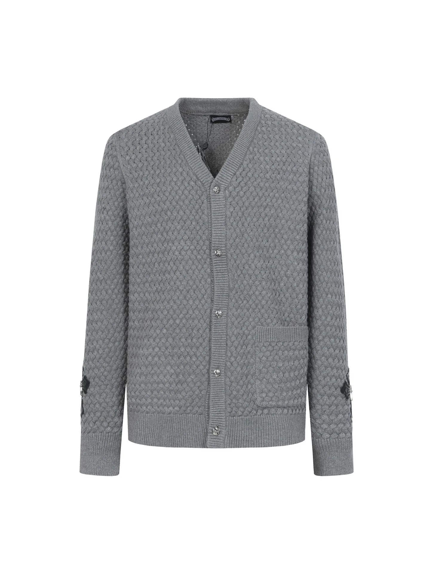 Leather Patch Textured Knit Cardigan D26023620