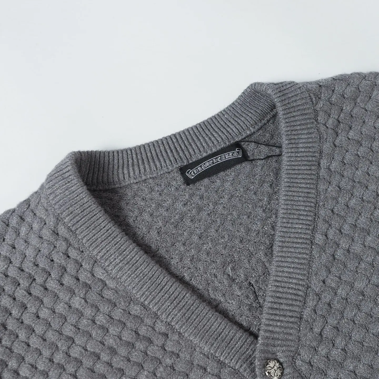 Leather Patch Textured Knit Cardigan D26023620 — view 3