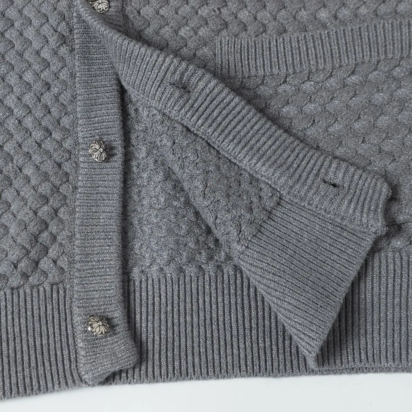 Leather Patch Textured Knit Cardigan D26023620 — view 10