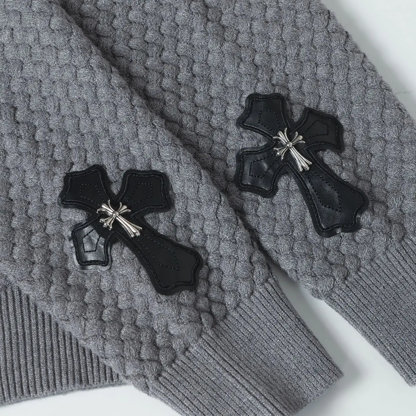 Leather Patch Textured Knit Cardigan D26023620 — view 13