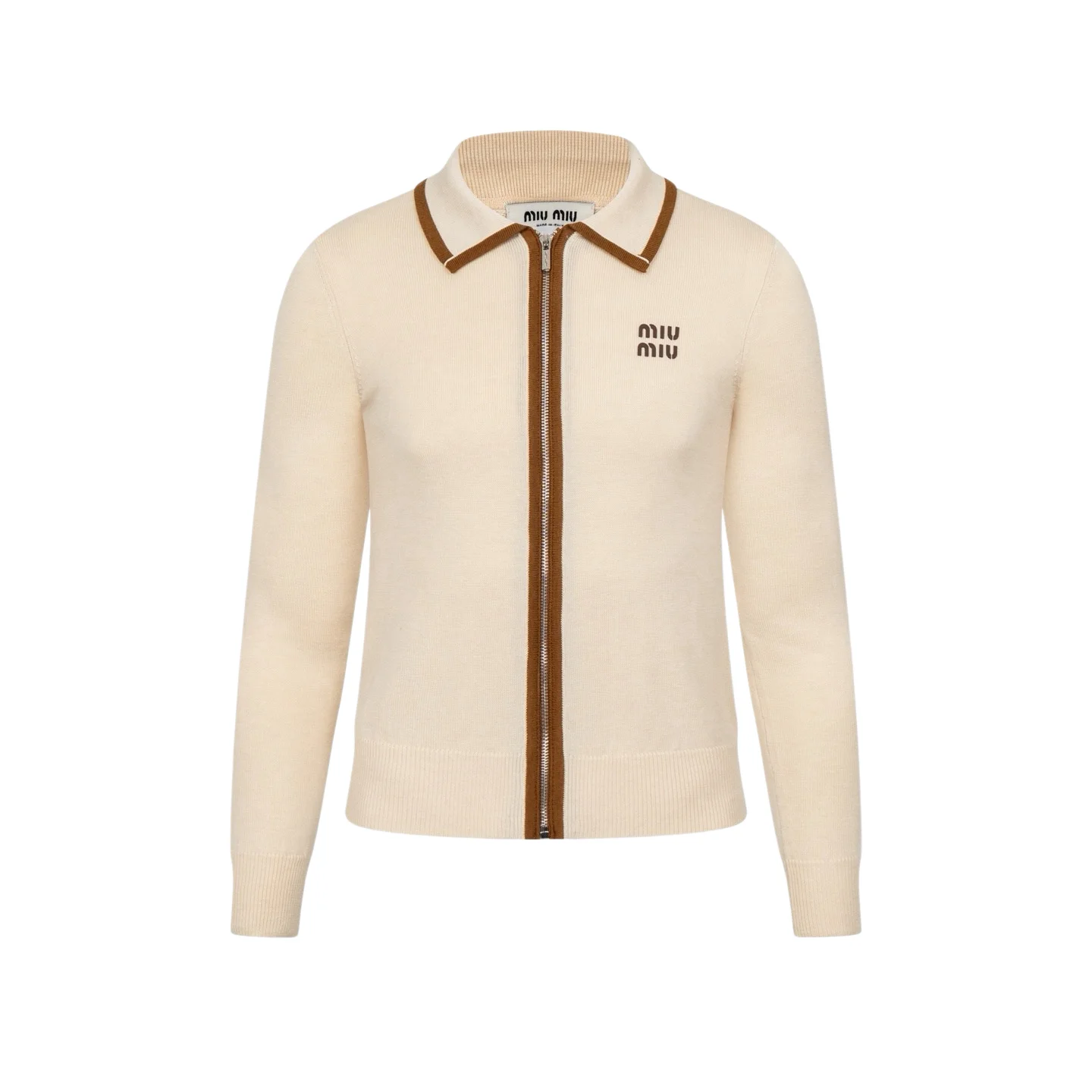 Contrast-Trim Zip-Up Knit Cardigan D27021044