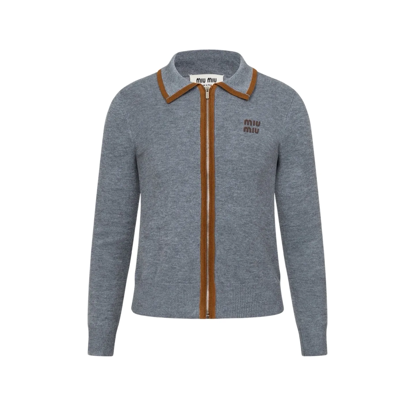 Contrast-Trim Zip-Up Knit Cardigan D27021045