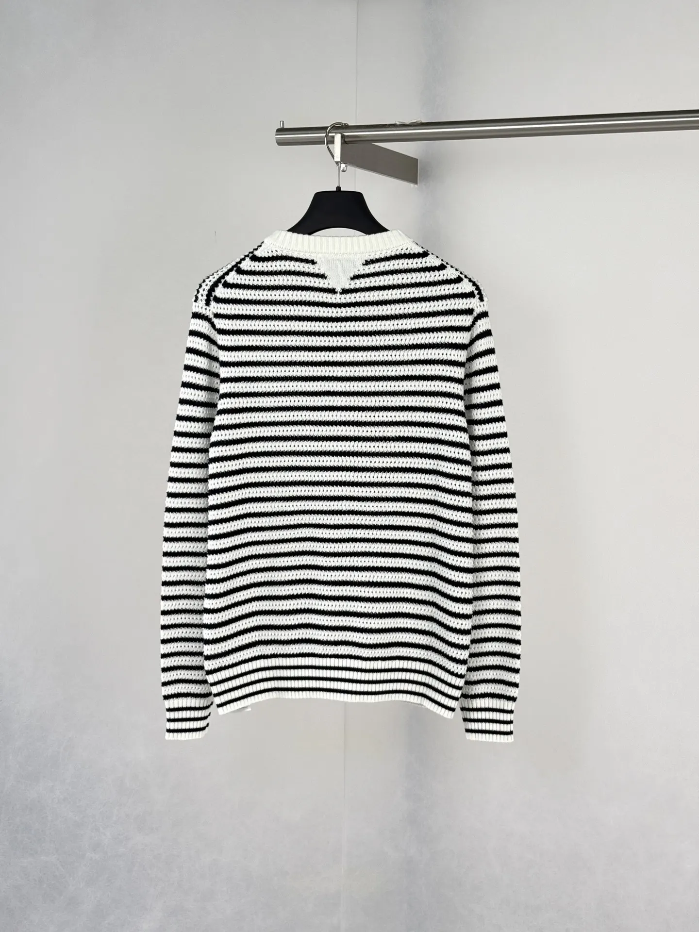 Striped Open-Knit Henley Sweater D27520730 — view 2