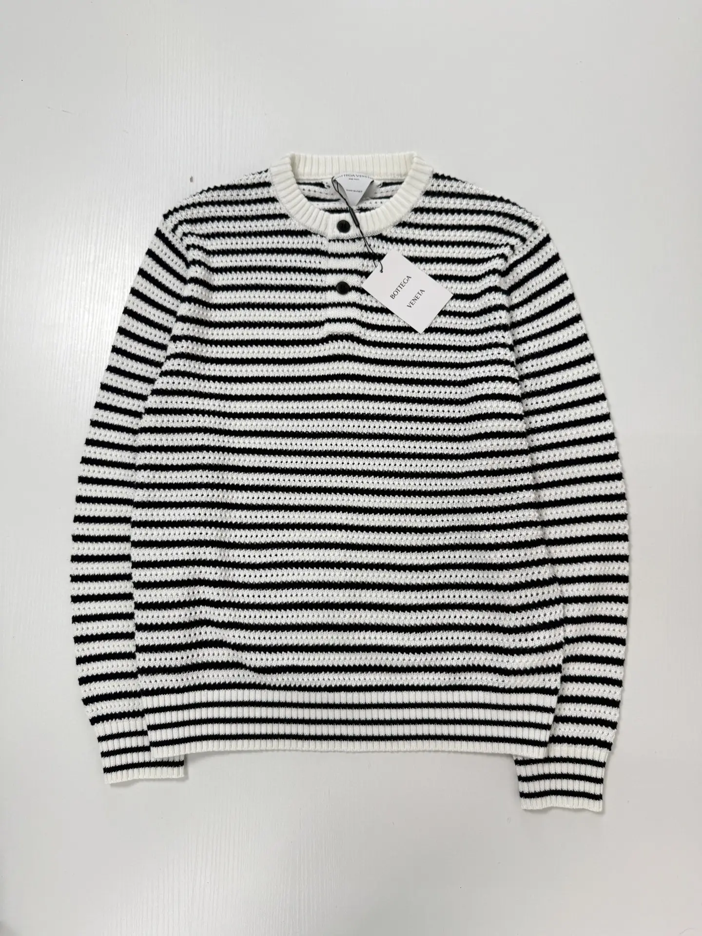Striped Open-Knit Henley Sweater D27520730 — view 3