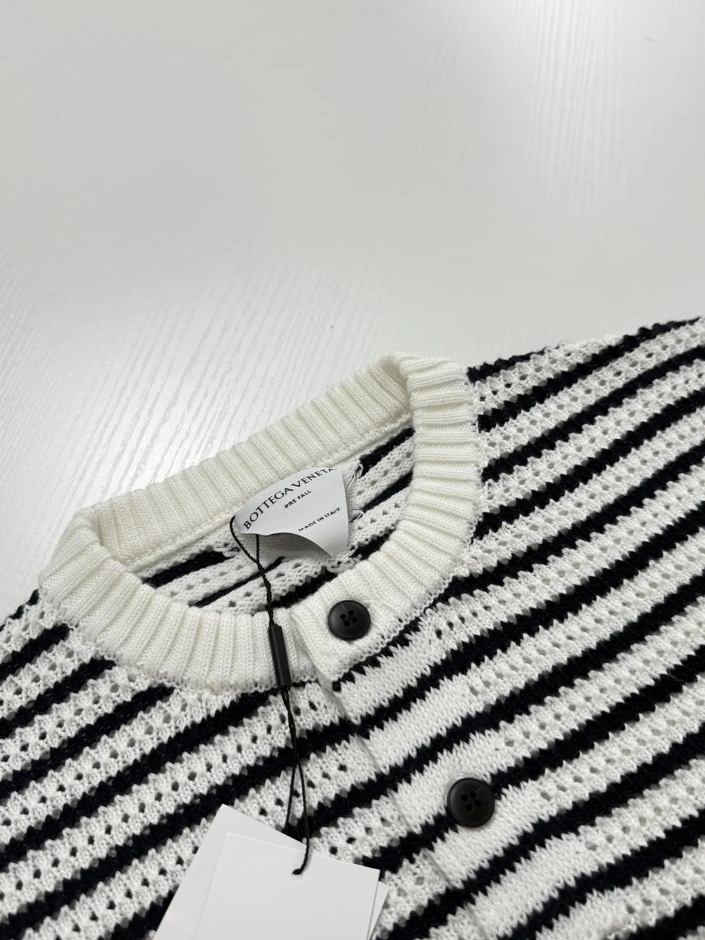 Striped Open-Knit Henley Sweater D27520730 — view 4