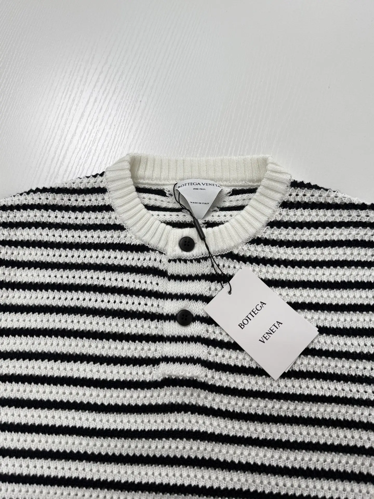 Striped Open-Knit Henley Sweater D27520730 — view 5