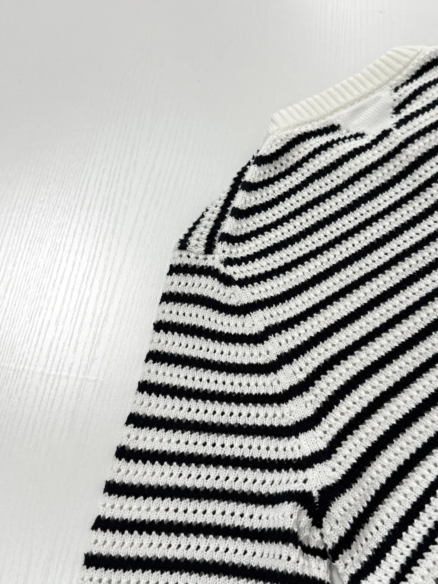 Striped Open-Knit Henley Sweater D27520730 — view 6