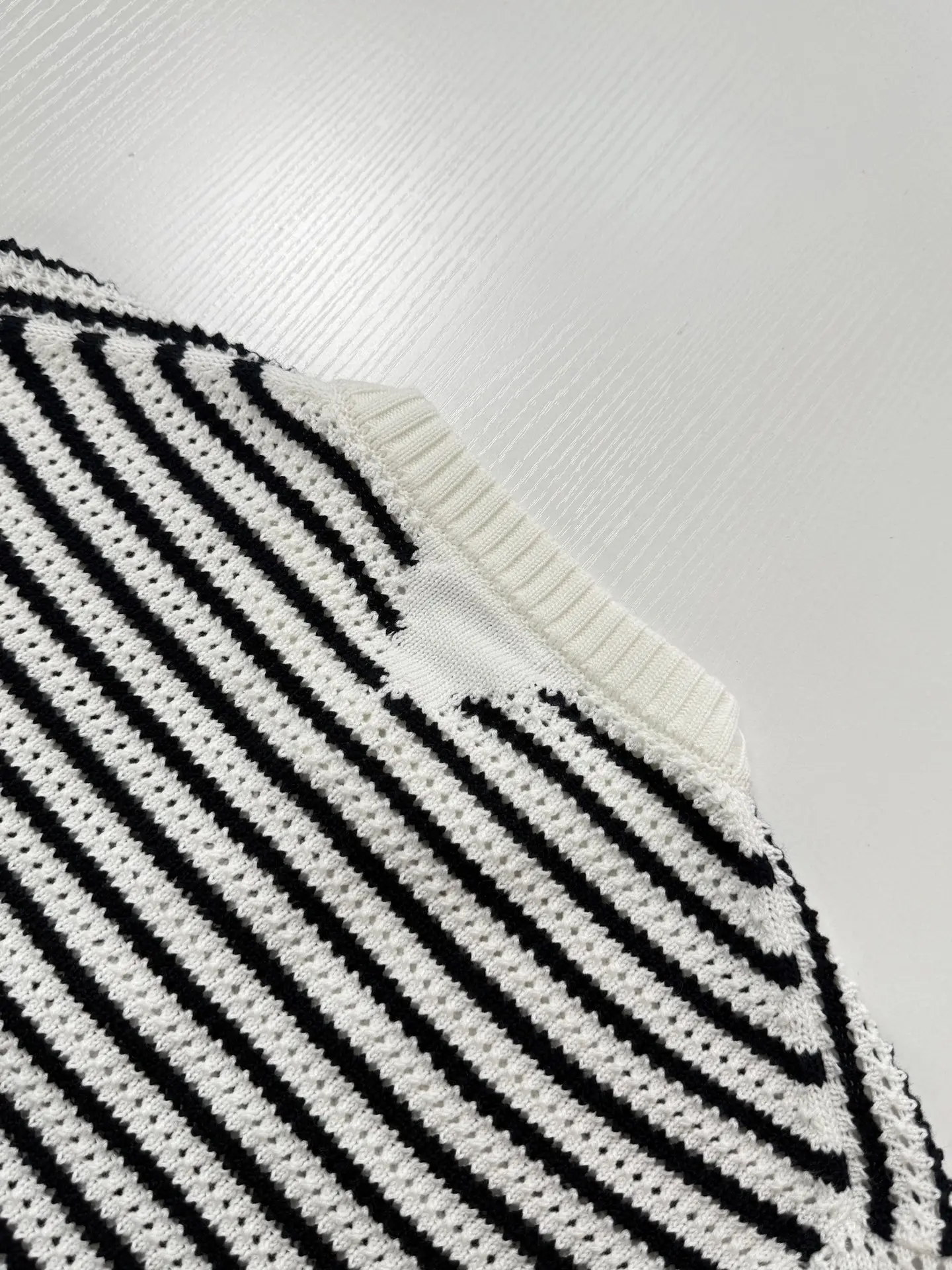 Striped Open-Knit Henley Sweater D27520730 — view 9