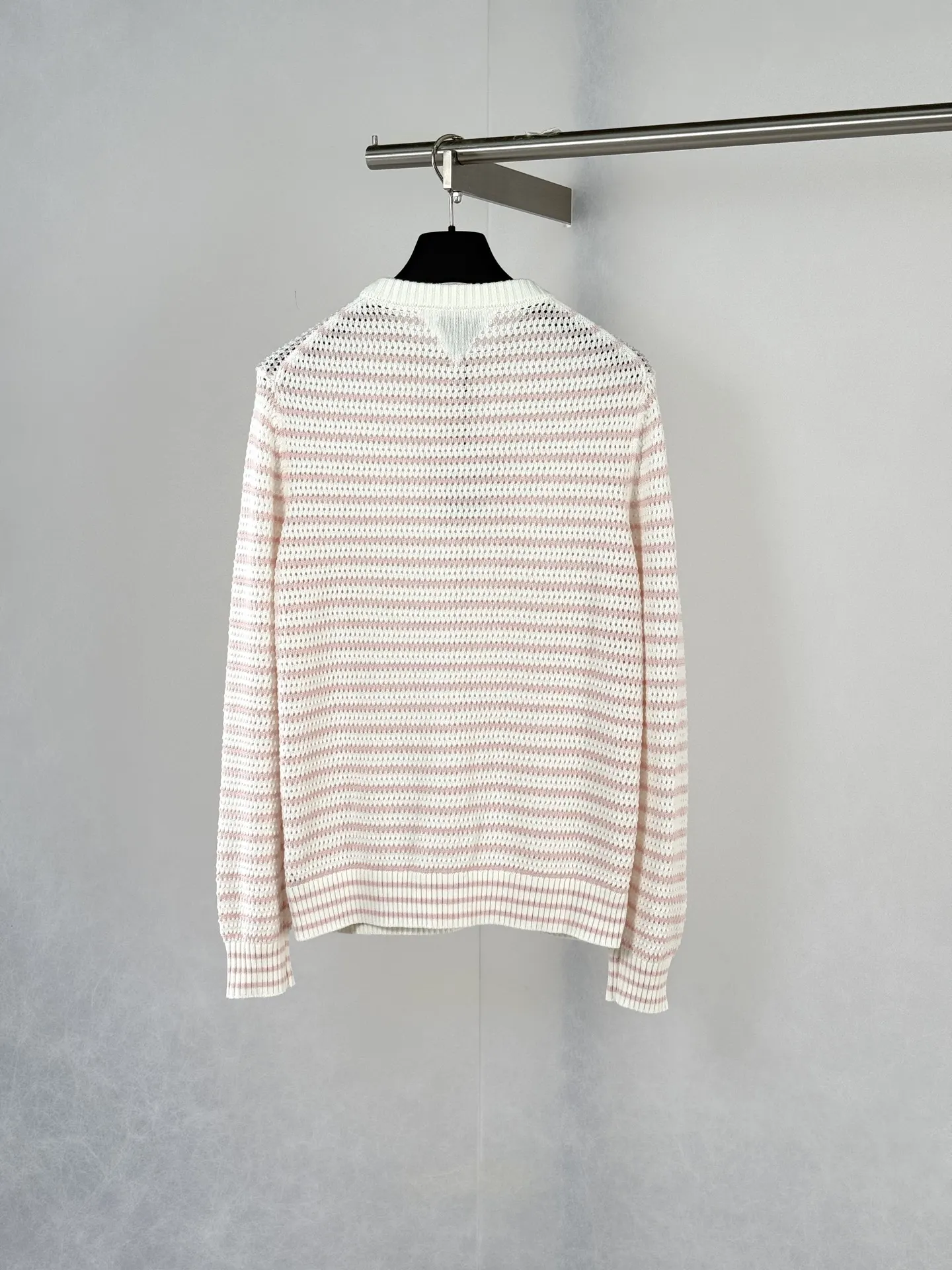 Striped Open-Knit Henley Sweater D27520731 — view 2