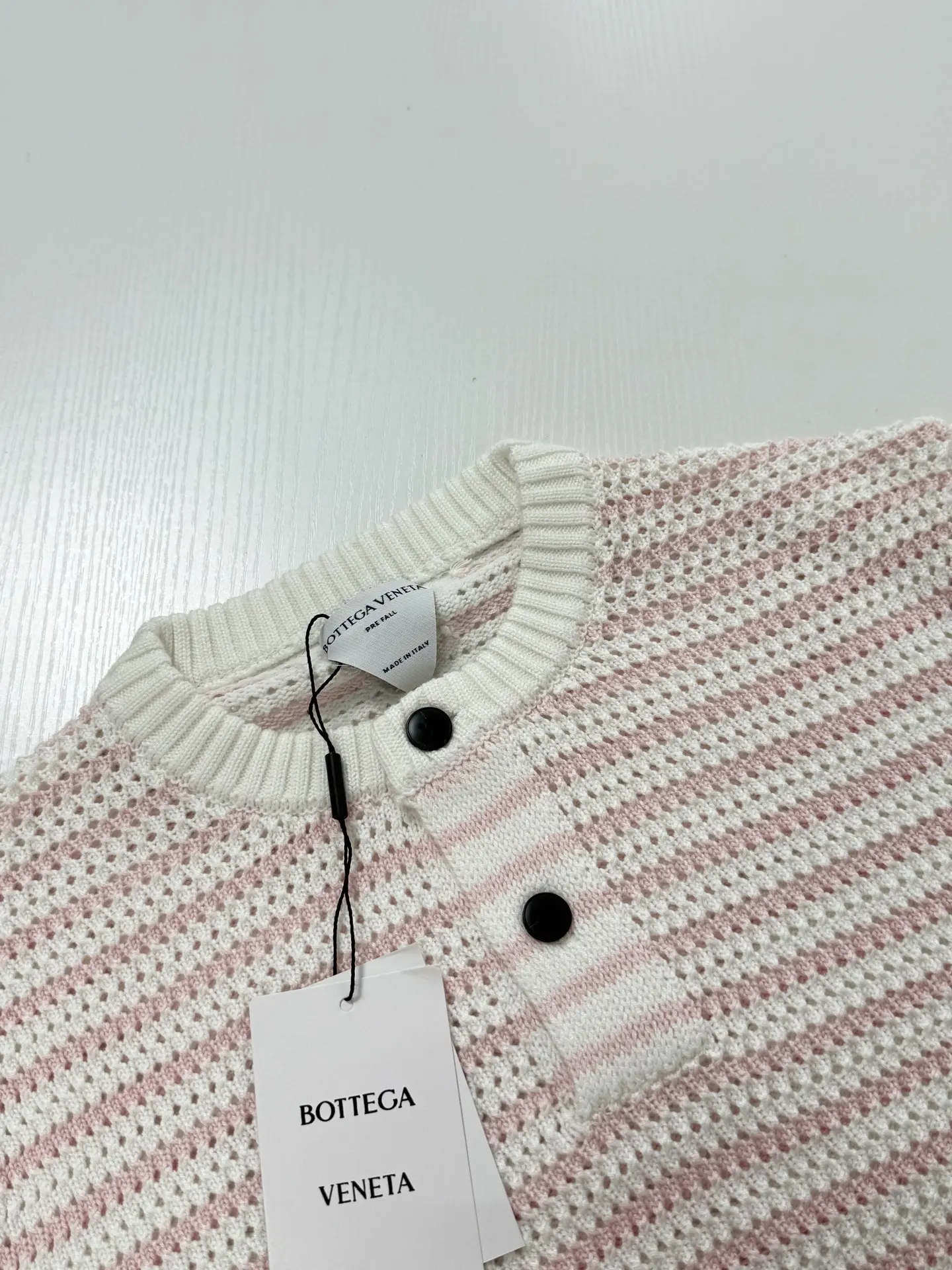 Striped Open-Knit Henley Sweater D27520731 — view 5