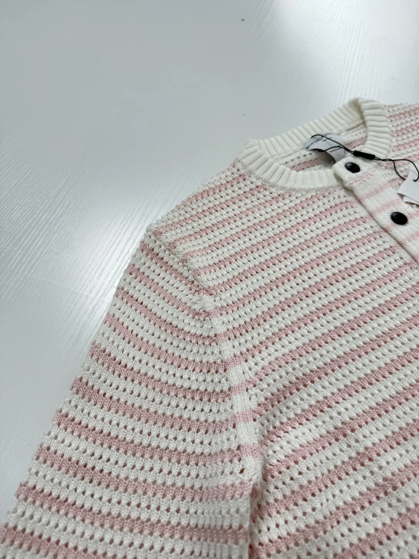 Striped Open-Knit Henley Sweater D27520731 — view 8