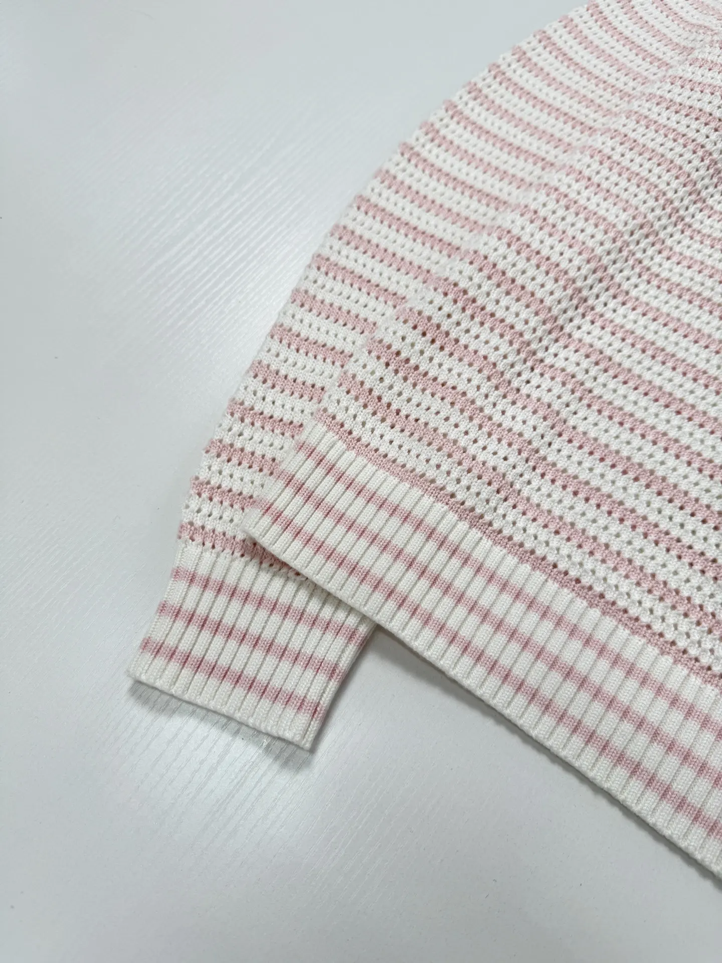 Striped Open-Knit Henley Sweater D27520731 — view 10