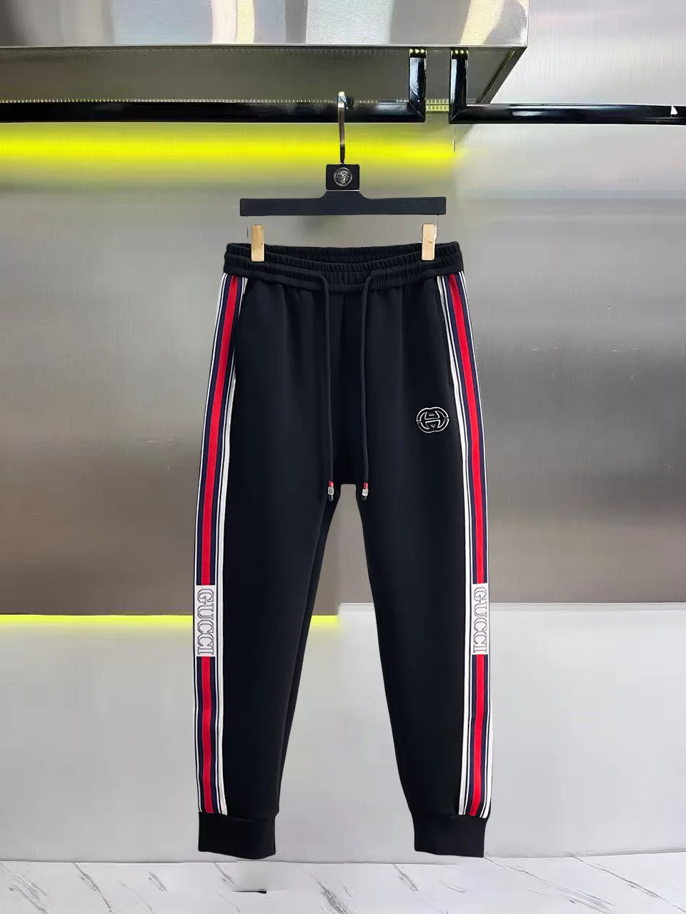 Web-Stripe Logo Cotton-Blend Sweatpants D28014422