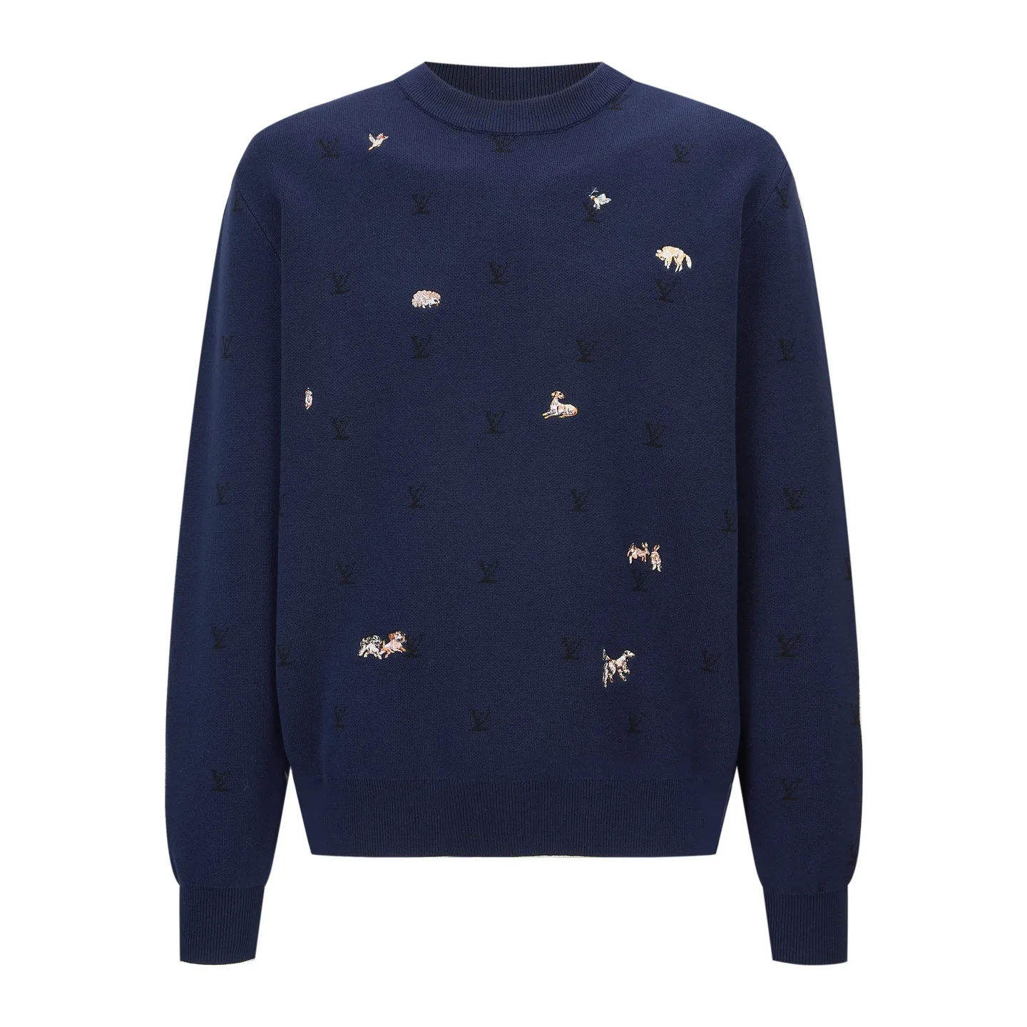 Animal Embroidered Wool-Blend Crew-Neck Sweater D28021194