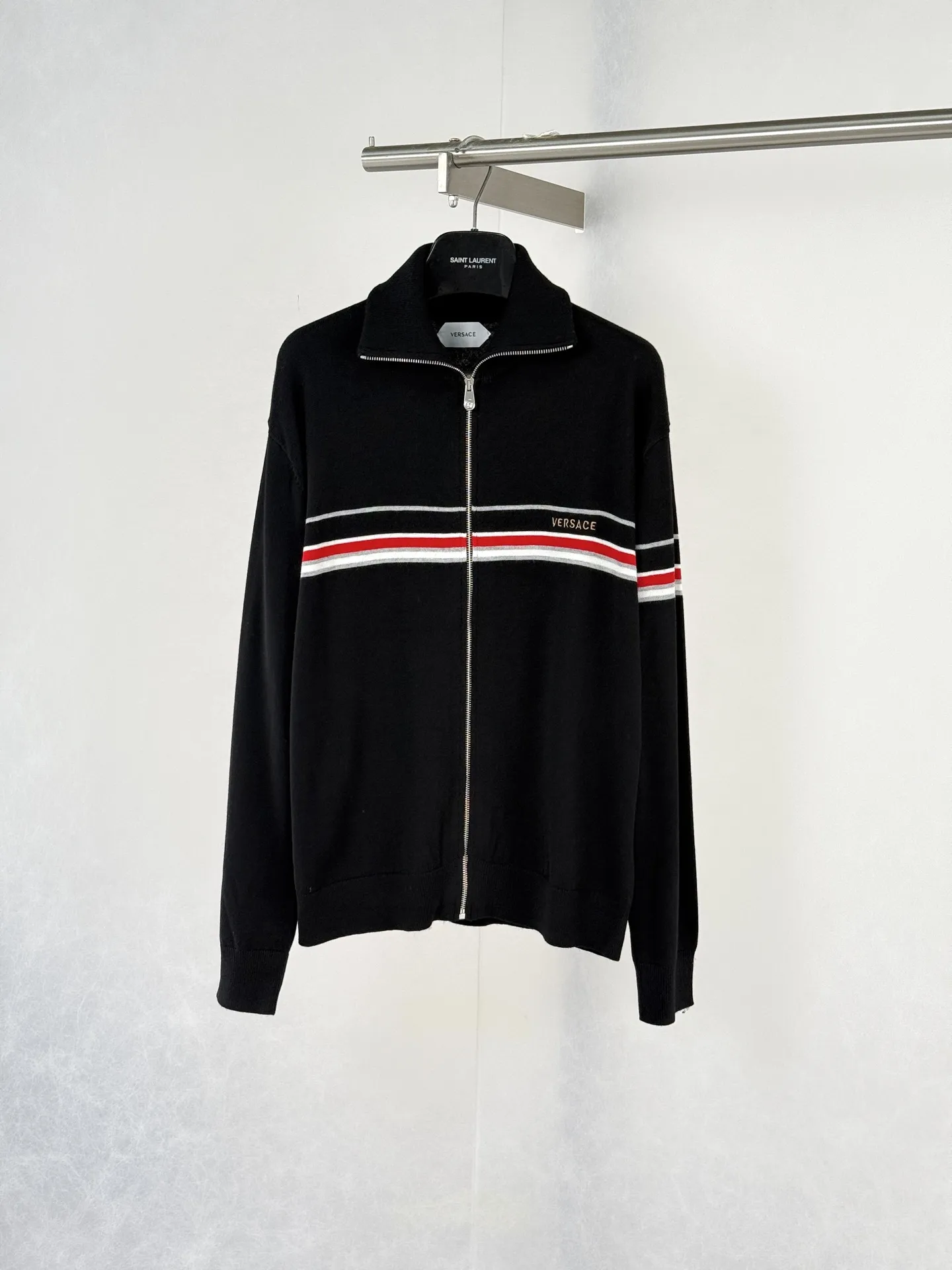 Logo Embroidered Striped Knit Zip-Up Jacket D28520729