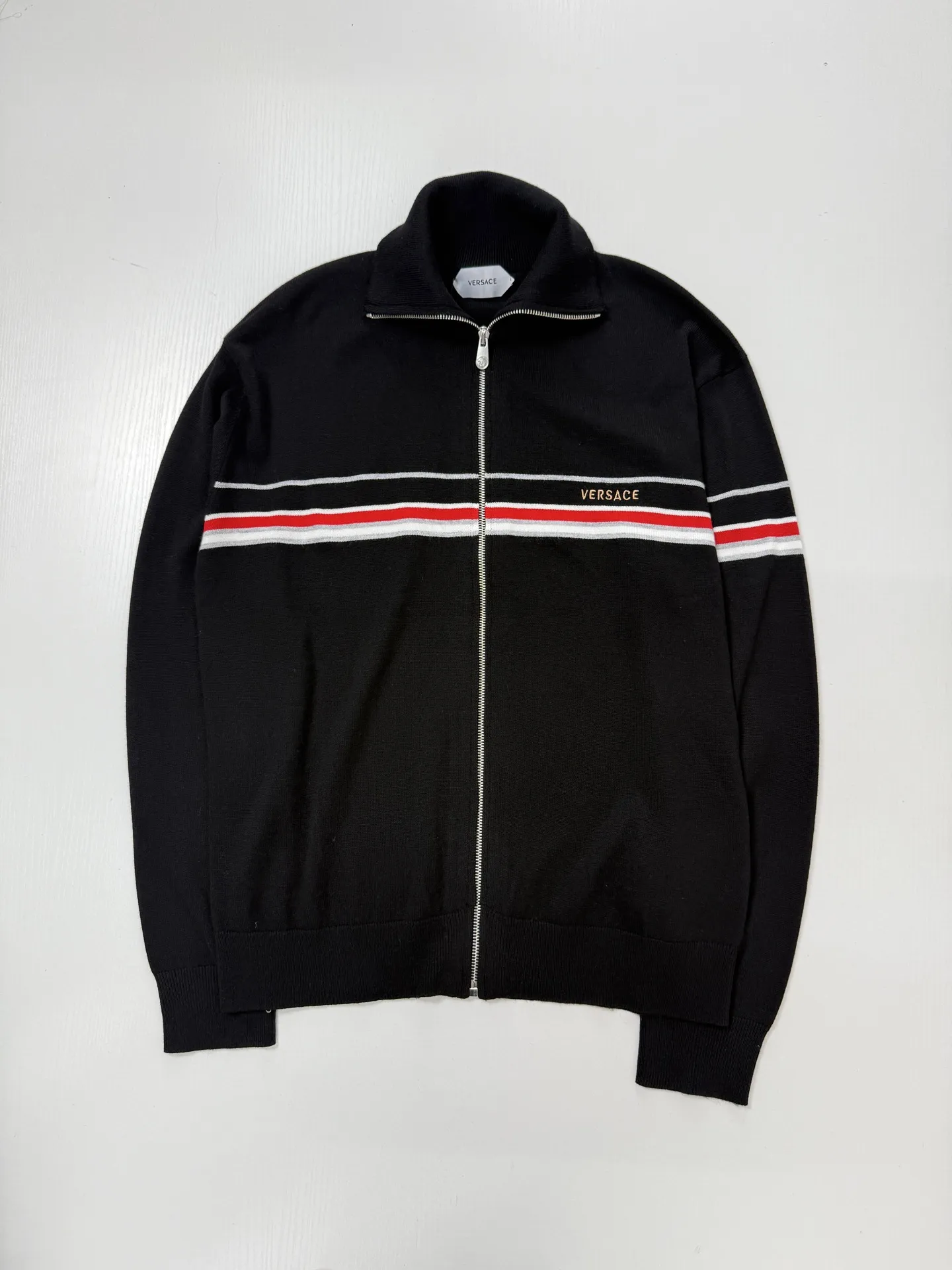 Logo Embroidered Striped Knit Zip-Up Jacket D28520729 — view 3