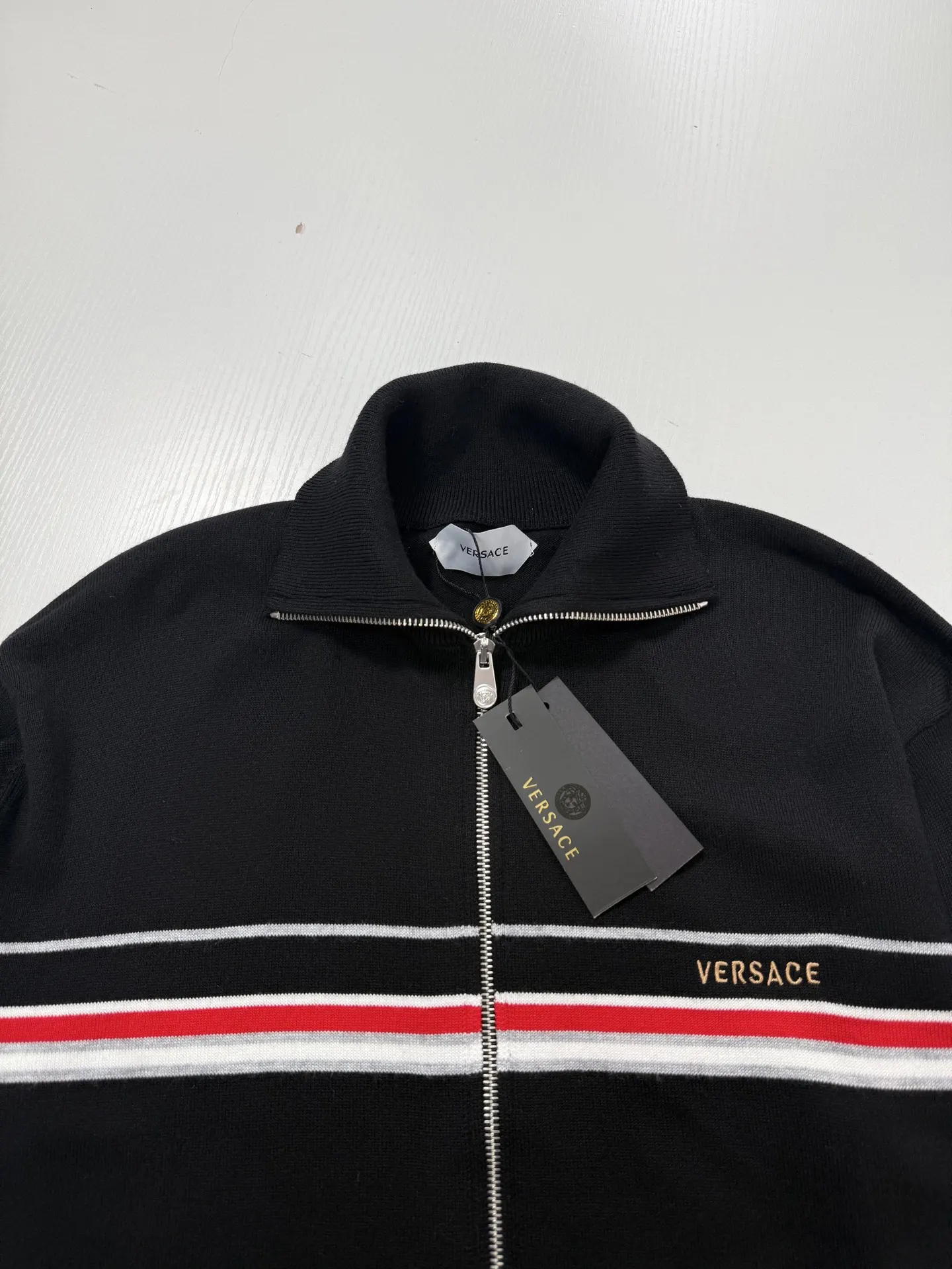 Logo Embroidered Striped Knit Zip-Up Jacket D28520729 — view 4